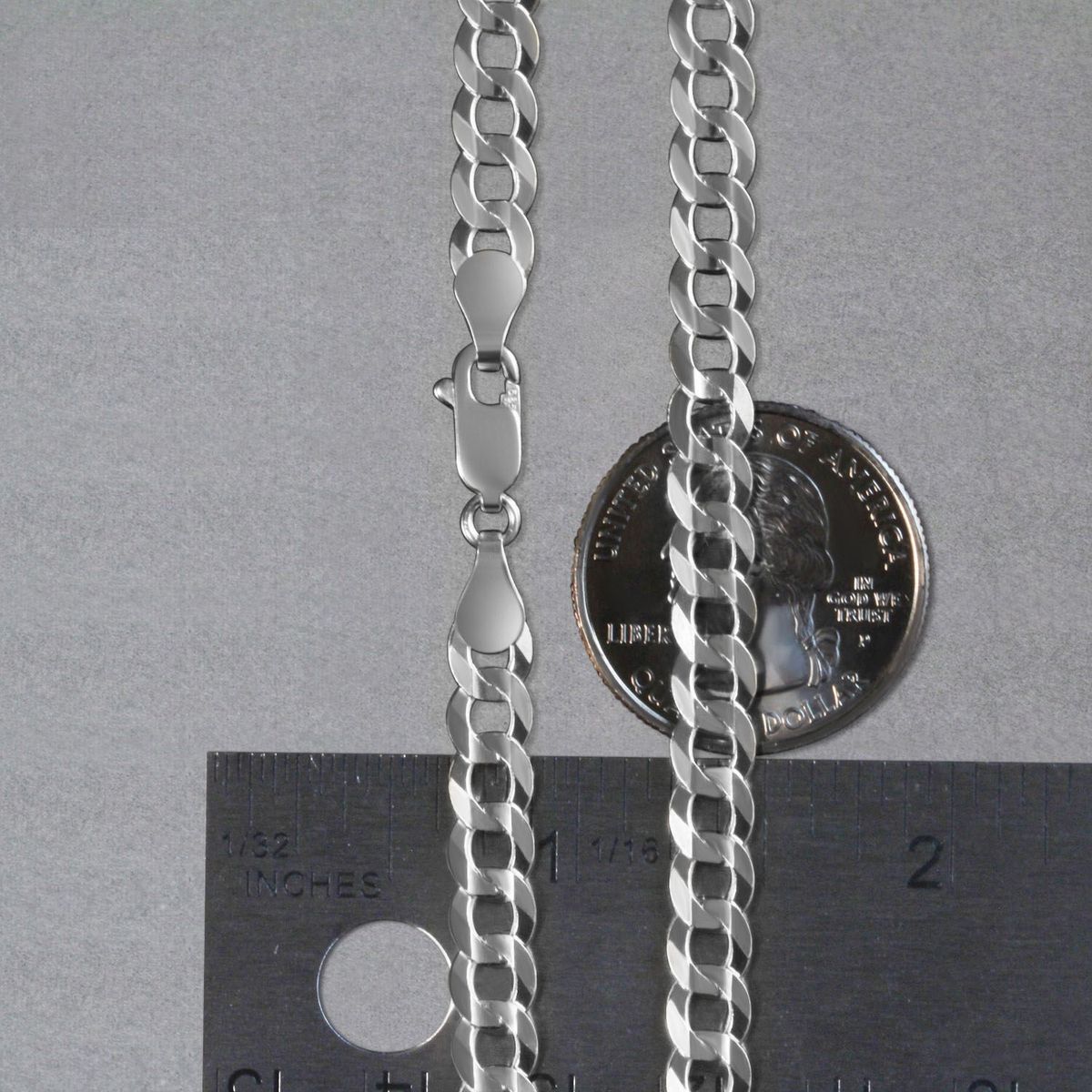 Rhodium Plated Sterling Silver Curb Style Chain (5.50 mm) thumbnail 6