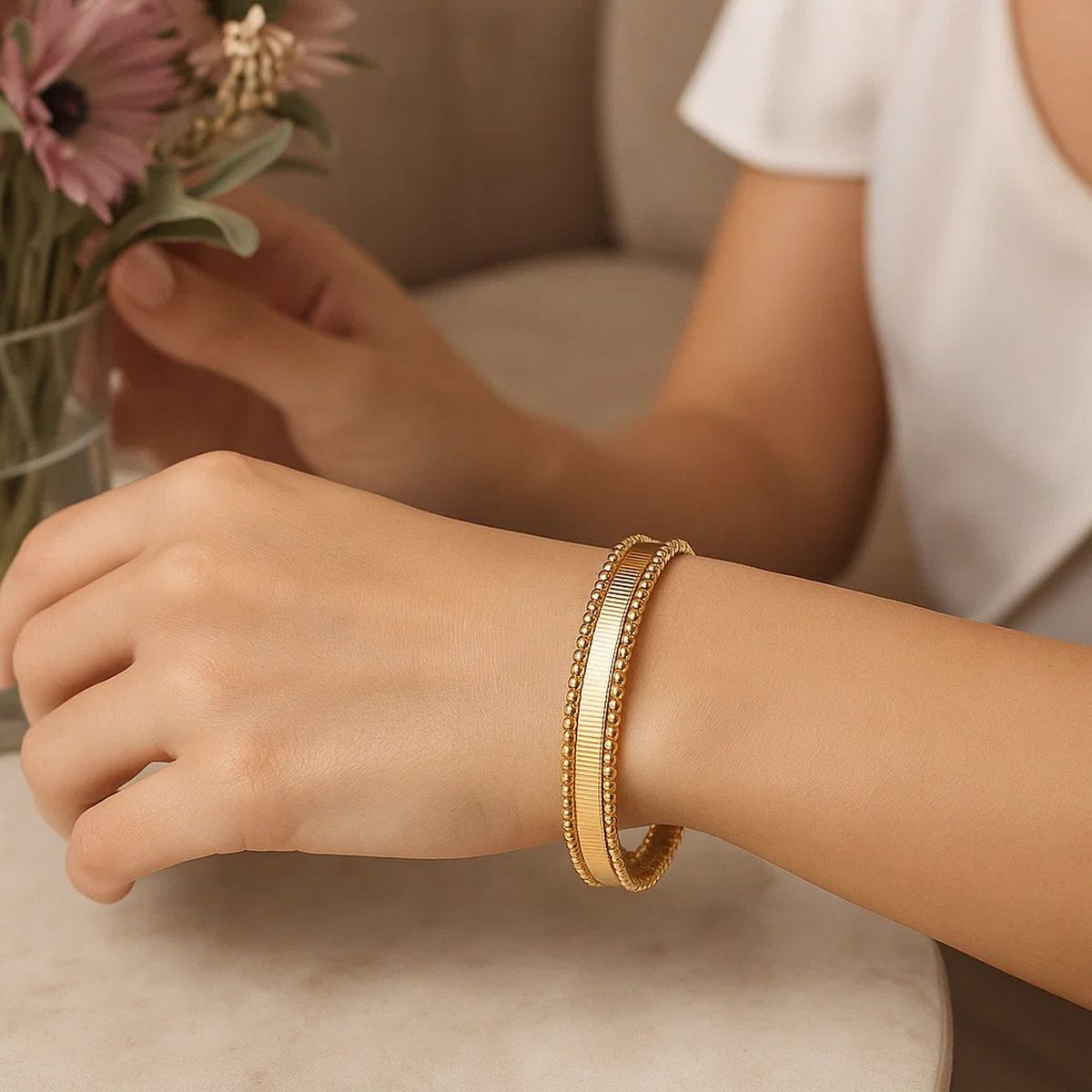 Smooth Surface Pallina Cuff Bangle in 14K Yellow Gold (9.00 mm) thumbnail 5