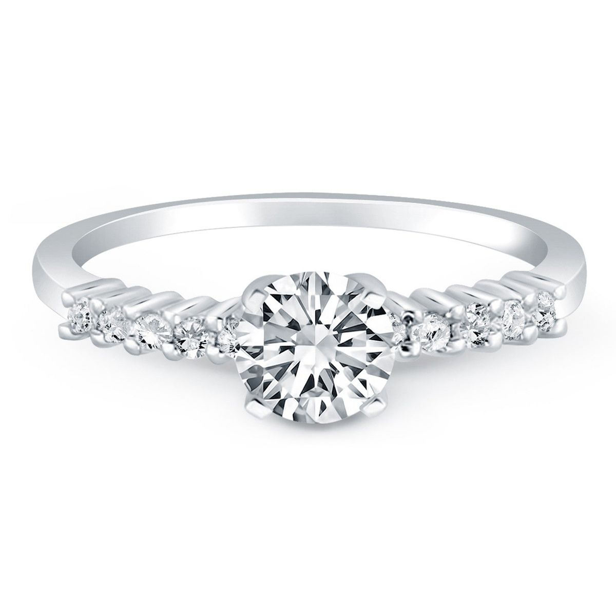 14k White Gold Shared Prong Accent Diamond Engagement Ring thumbnail 2