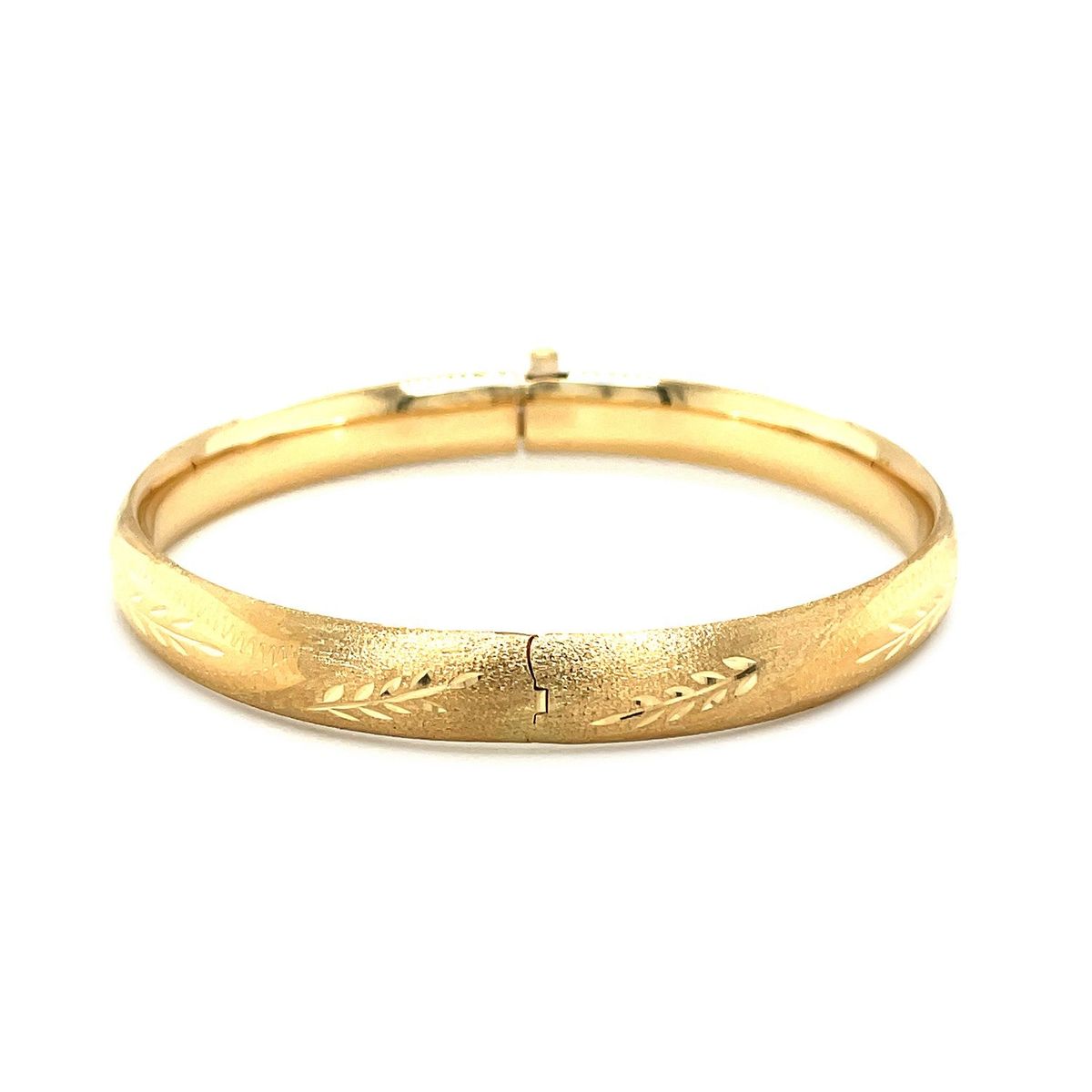 Classic Floral Carved Bangle in 14k Yellow Gold (8.00 mm) thumbnail 2