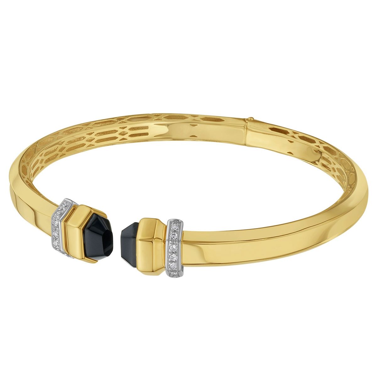 14K Yellow Gold Black Pyramid Art Deco Open Cuff Bangle (6.00 mm) thumbnail 2