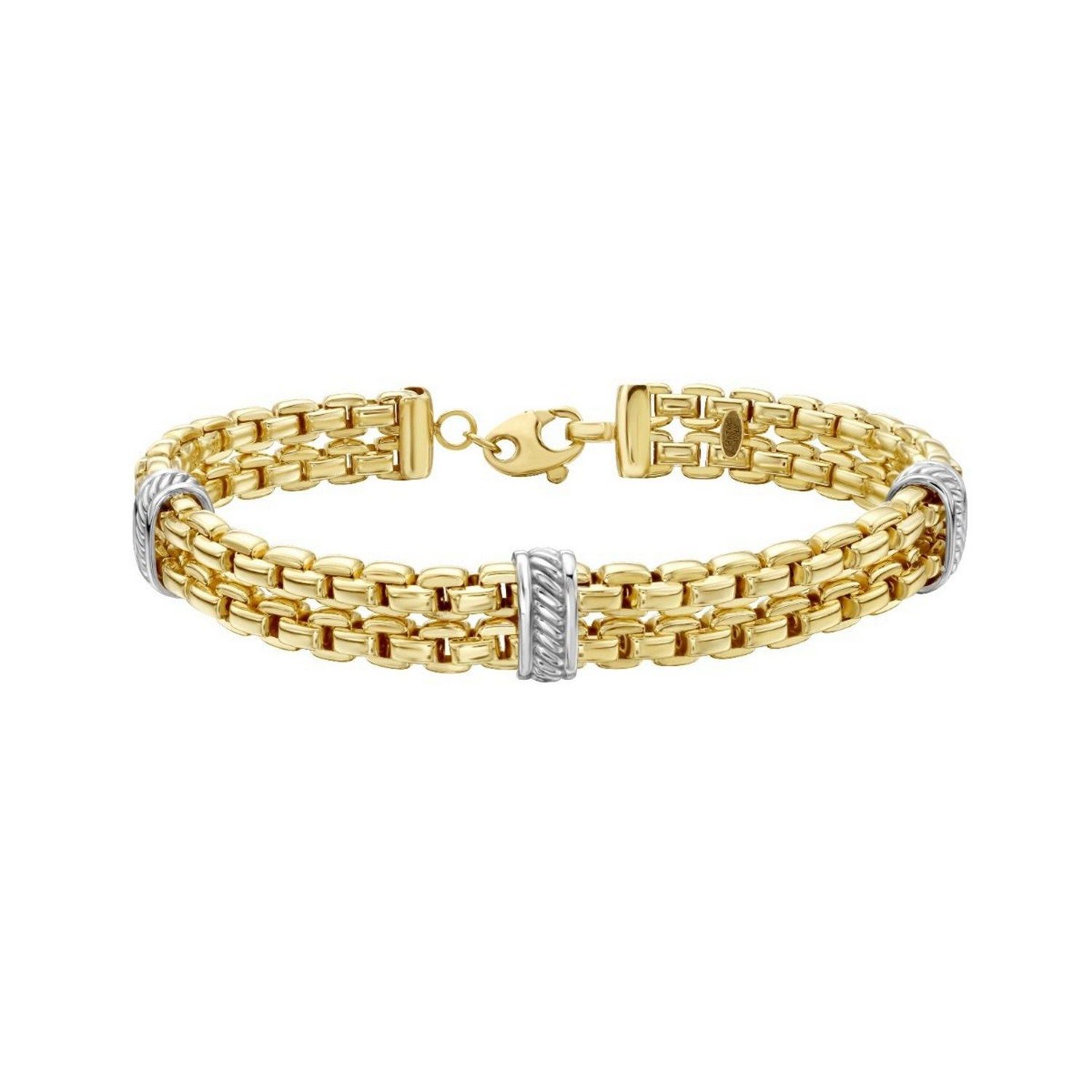 14K Two Tone Venetian Box Double Row Panther Lite Bracelet
