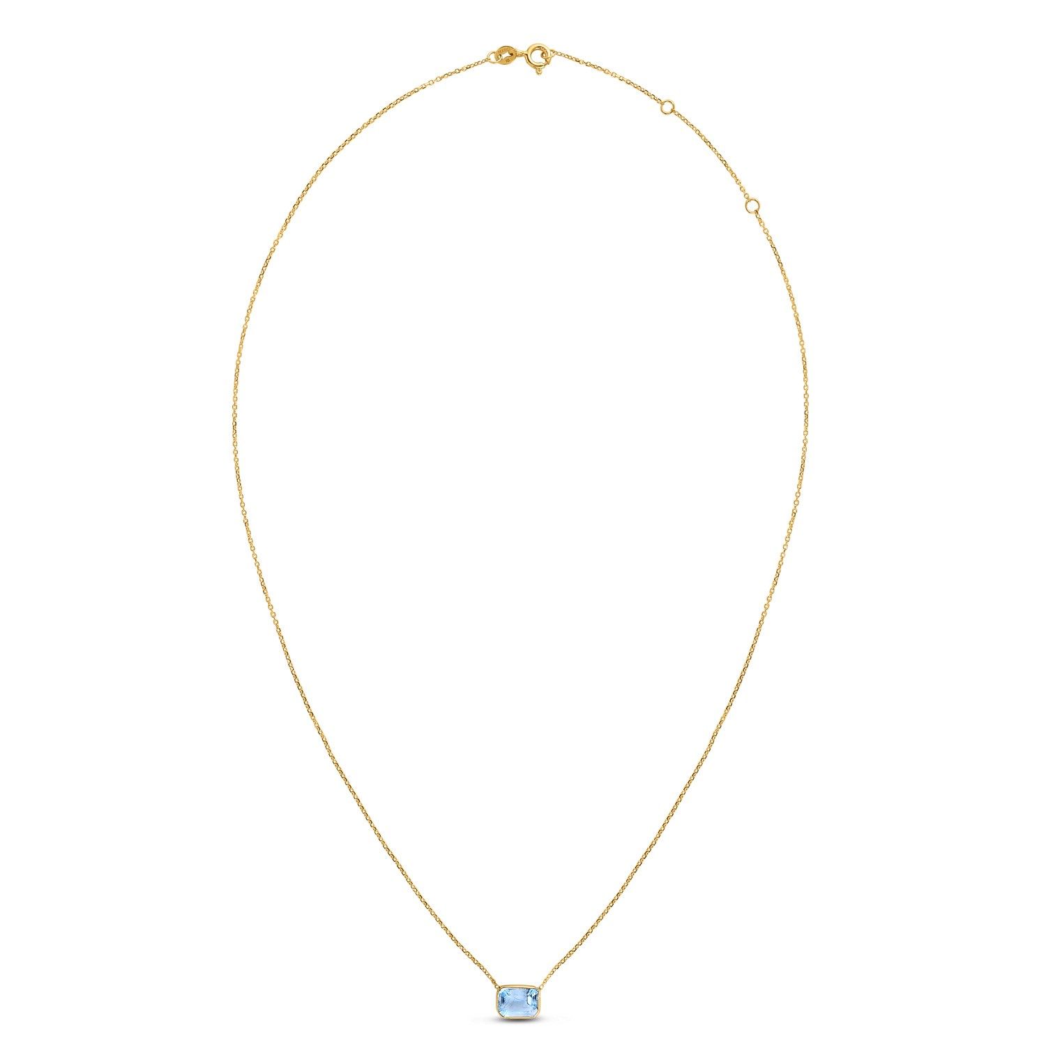 14K Yellow Gold Emerald Cut Blue Topaz Necklace