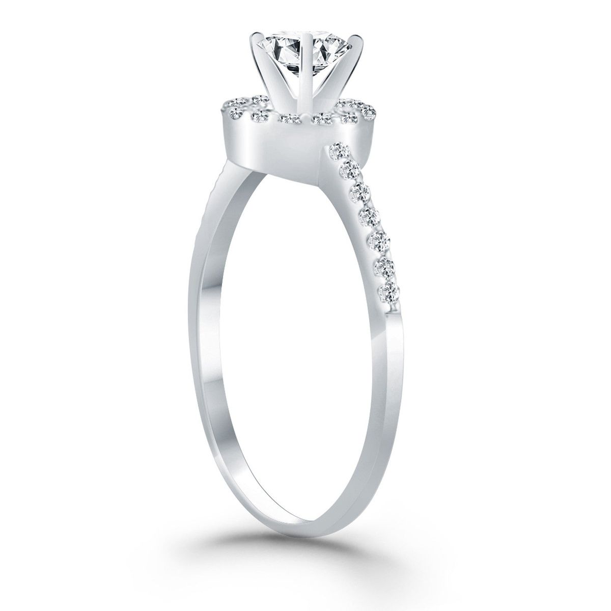 14k White Gold Diamond Halo Collar Engagement Ring thumbnail 3