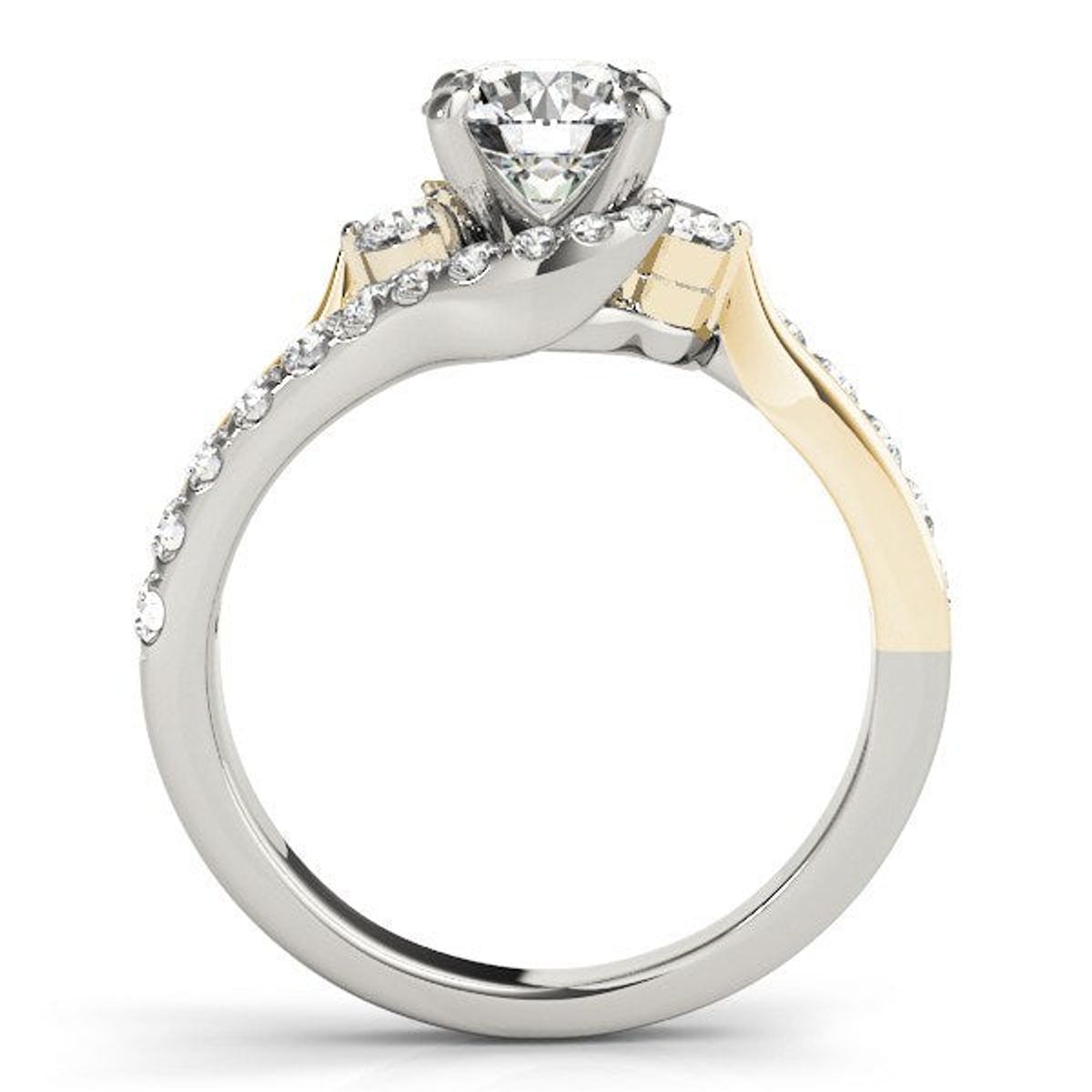 14k White And Yellow Gold Round Bypass Diamond Engagement Ring (1 1/2 cttw) thumbnail 2