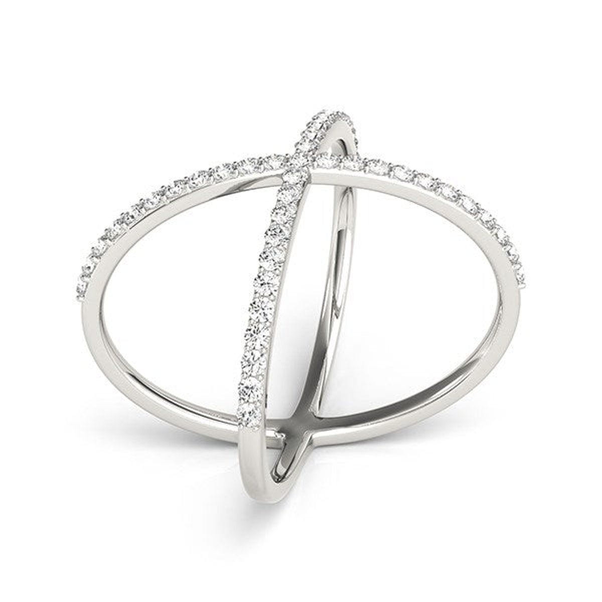 14k White Gold X Style Thin Ring with Diamonds (1/2 cttw) thumbnail 3