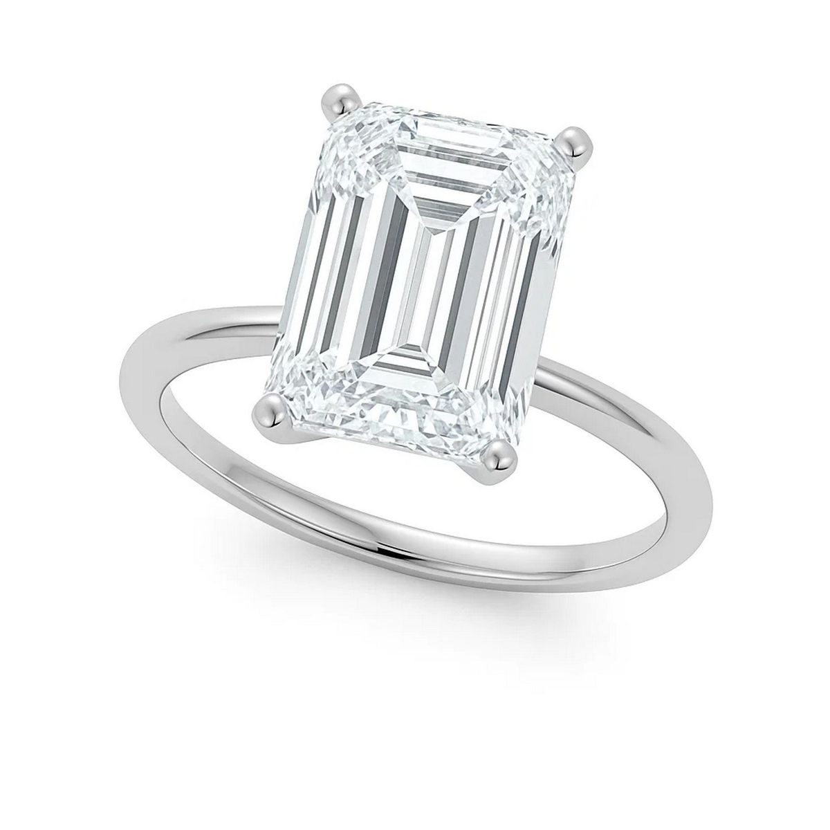 5 Carat Emerald Lab Grown IGI G/VS1 Diamond Solitaire Ring in 14K White Gold
