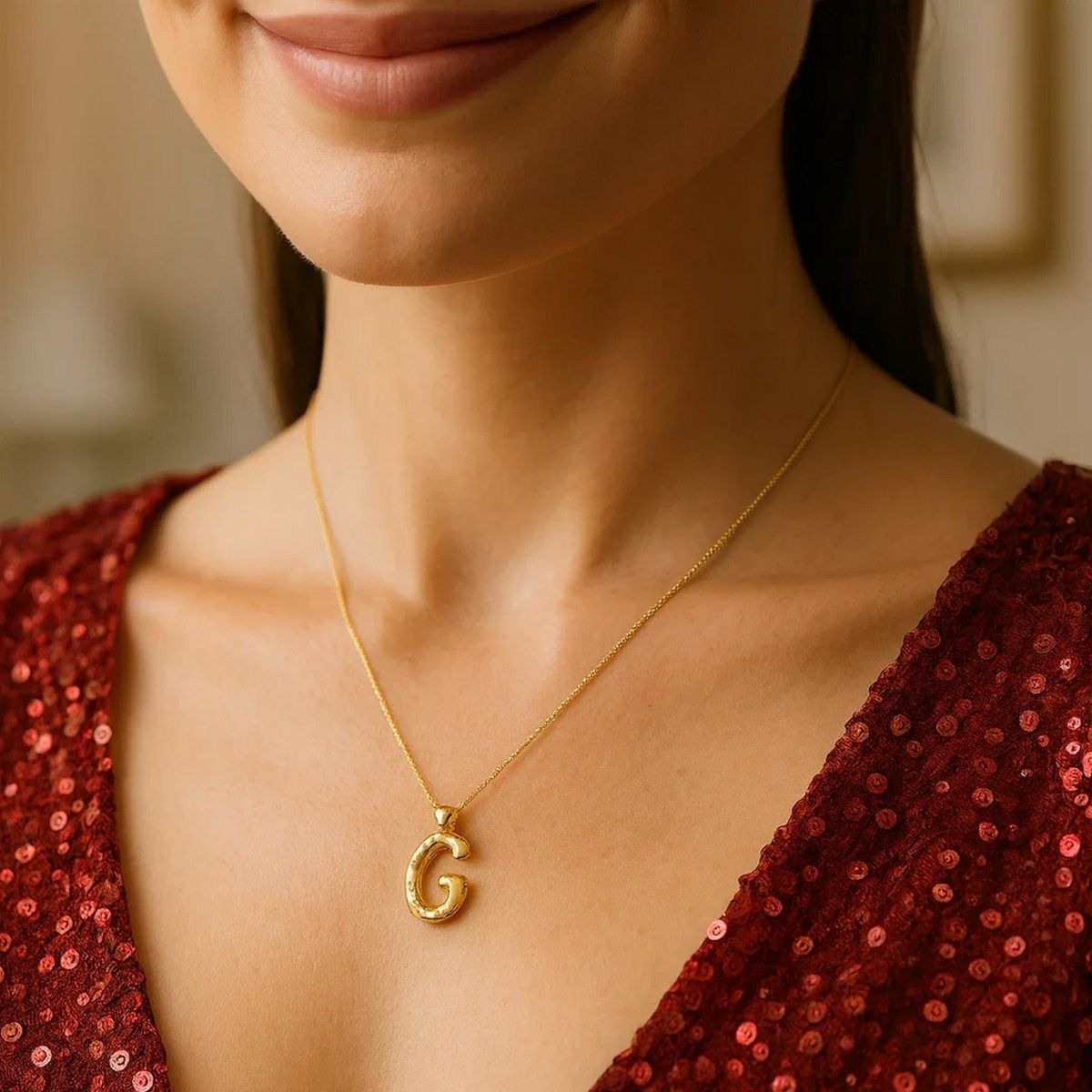 14K Yellow Gold Helium Initial G Pendant thumbnail 4
