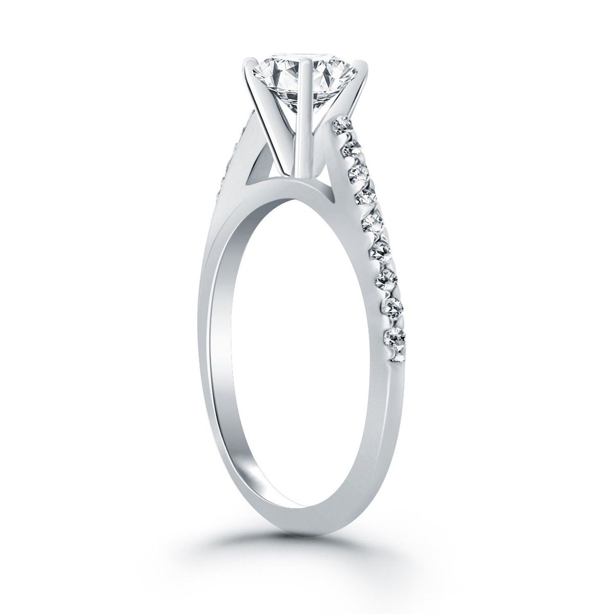 14k White Gold Micro Prong Diamond Cathedral Engagement Ring thumbnail 3