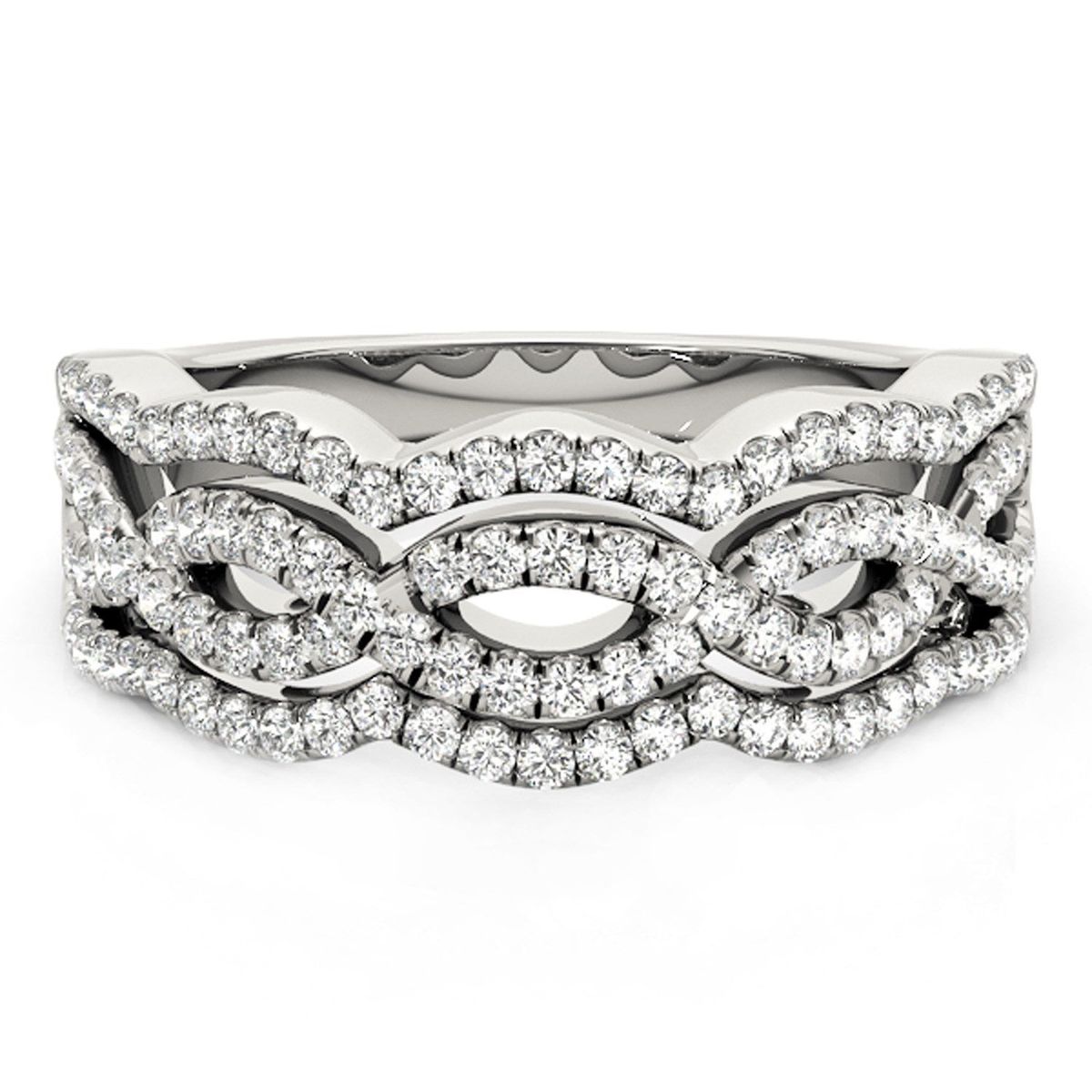 Diamond Studded Ring with Four Curves in 14k White Gold (5/8 cttw) thumbnail 2