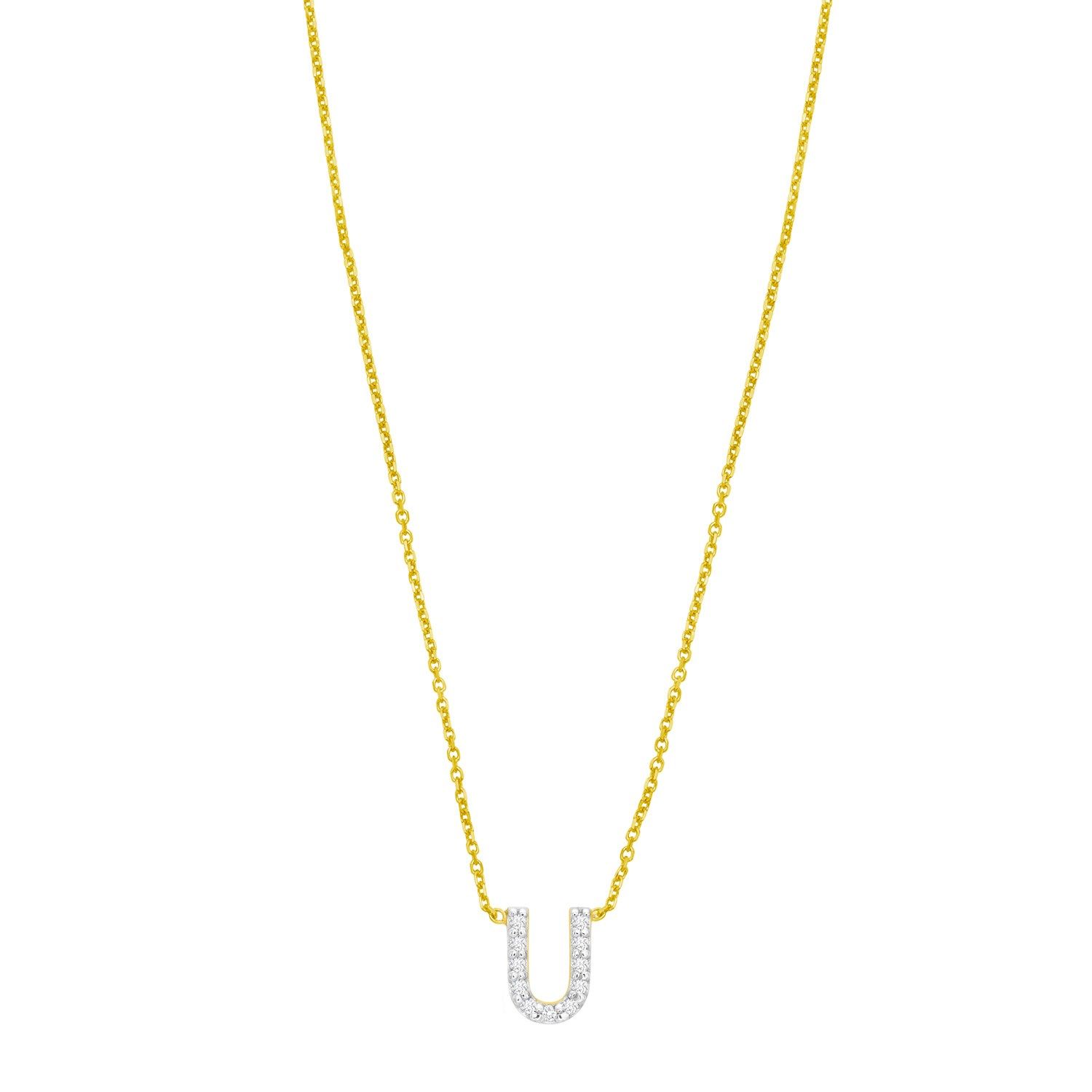 14K Yellow Gold Mini Diamond U Initial Pendant Necklace