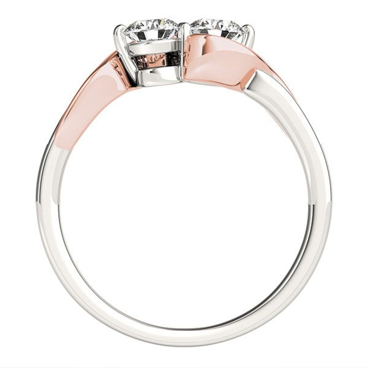 14k White And Rose Gold Round Two Diamond Curved Band Ring (5/8 cttw) thumbnail 2
