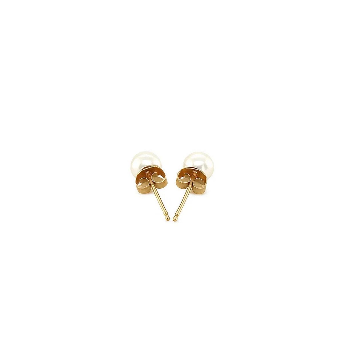 14k Yellow Gold Freshwater Cultured White Pearl Stud Earrings (4mm) thumbnail 3