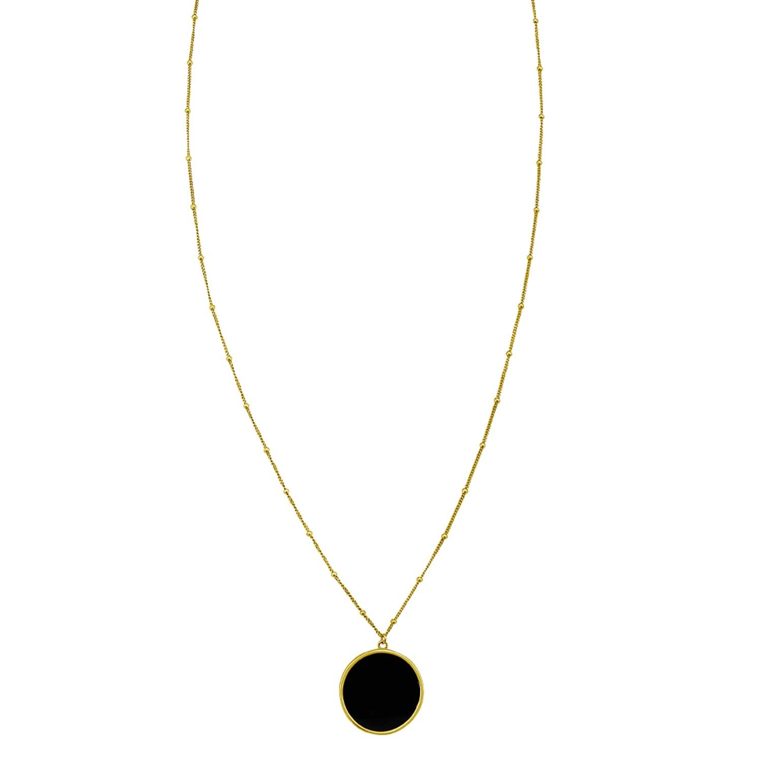 14K Yellow Gold Onyx Inlay Circle Necklace