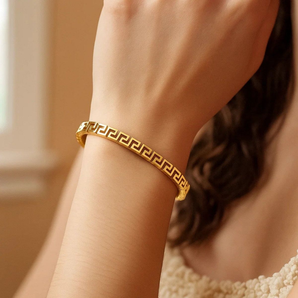 14k Yellow Gold High Polish Greek Key Bangle (4.80 mm) thumbnail 4