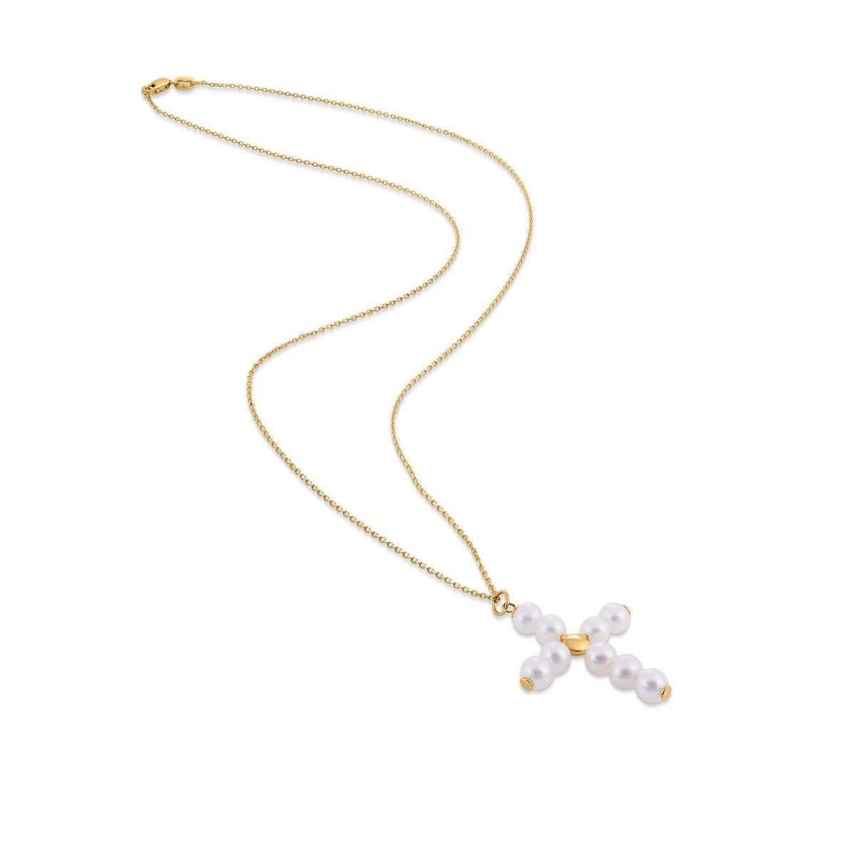 14k Yellow Gold Pearl Cross Pendant thumbnail 3