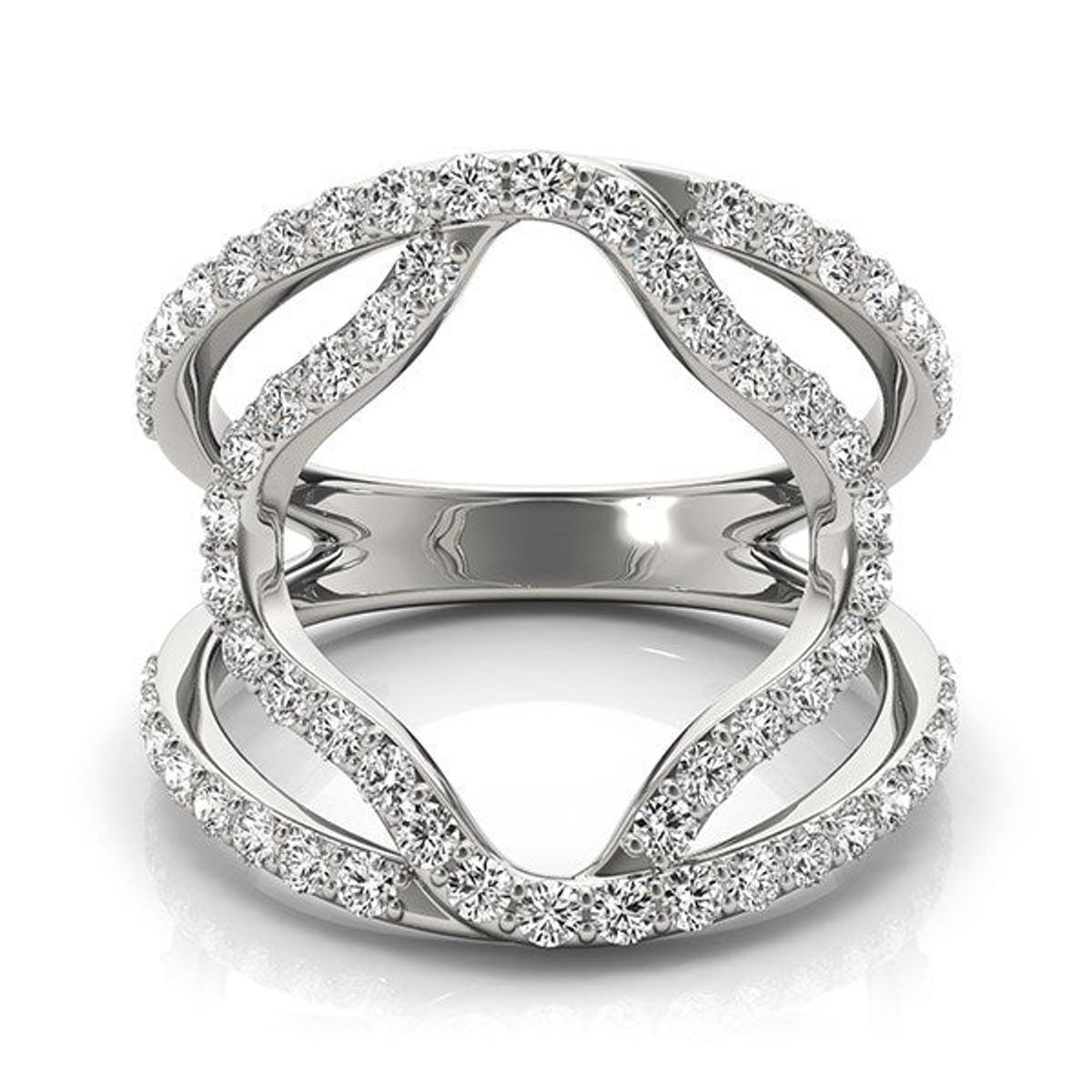 14k White Gold Diamond Flower Style Dual Band Ring (5/8 cttw) thumbnail 2