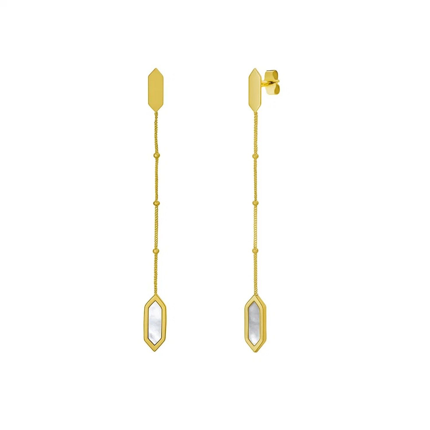 14K Yellow Gold Hexagon Mother of Pearl Drop Earrings