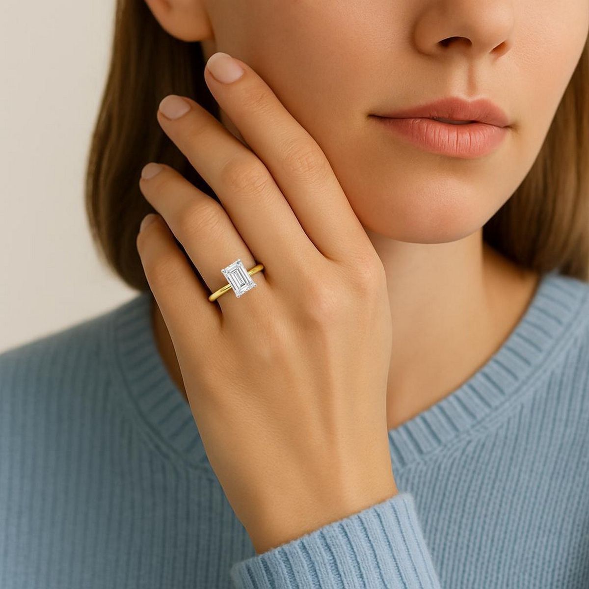 3 Carat Emerald Lab Grown IGI G/VS1 Diamond Solitaire Ring in 10K Yellow Gold thumbnail 5