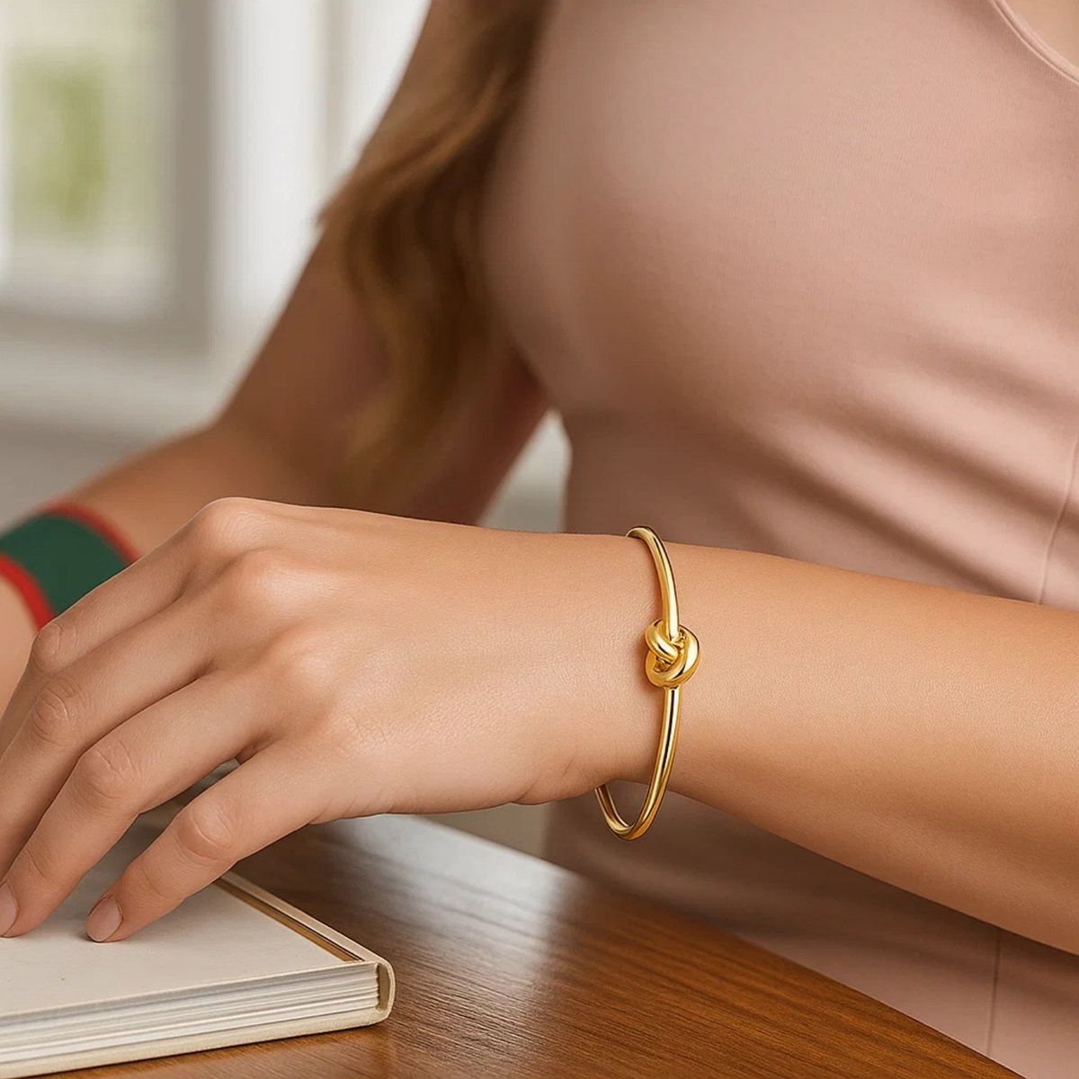 14k Yellow Gold Polished Cuff Bangle with Knot (5.50 mm) thumbnail 5