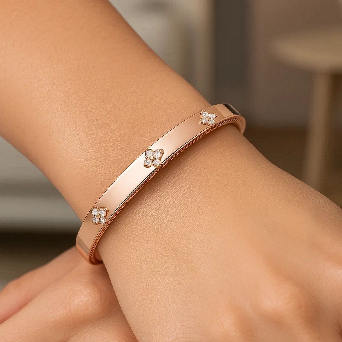 14k Rose Gold Trilogy Diamond Bangle (5.40 mm) thumbnail 5
