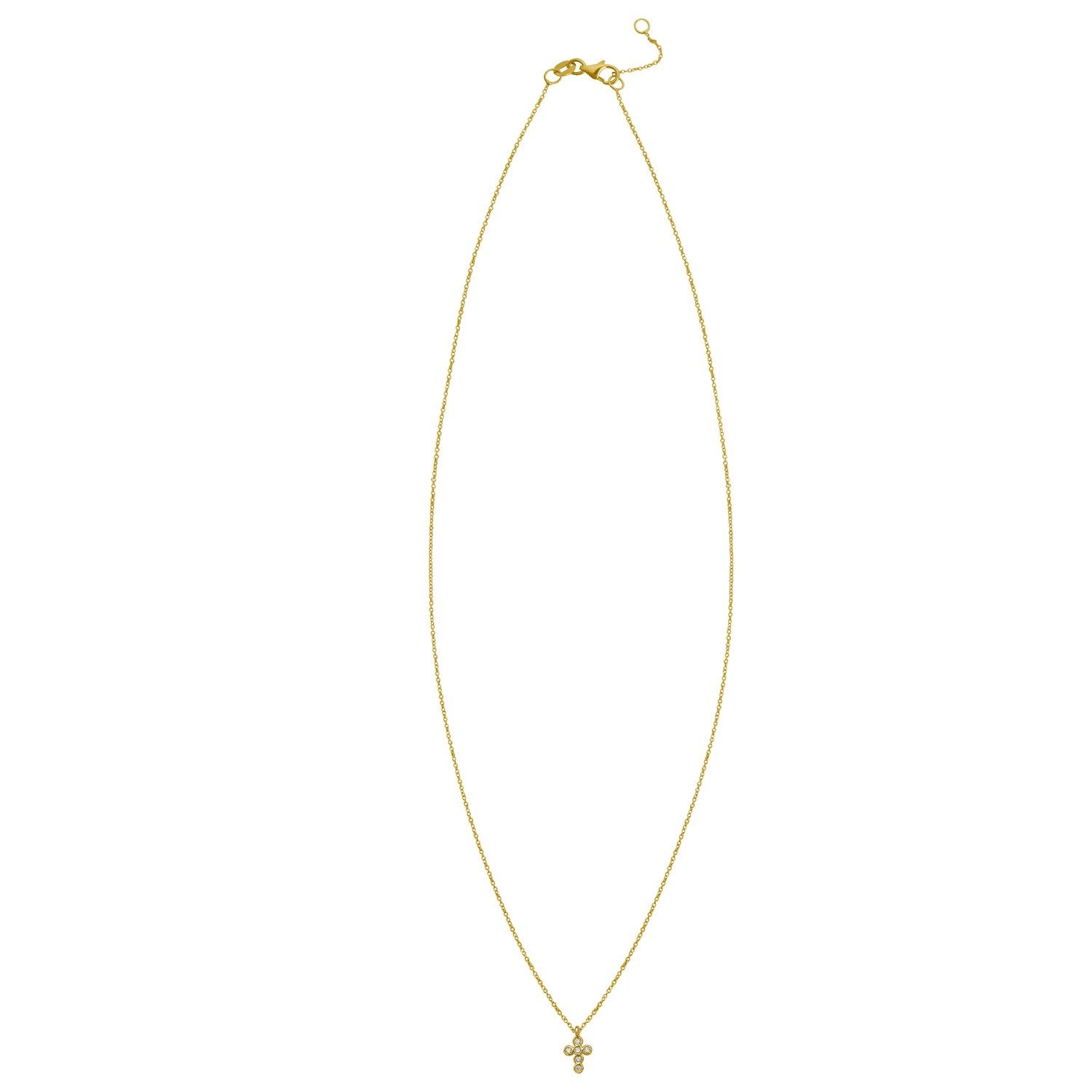 14K Yellow Gold Petite Diamond Cross Necklace