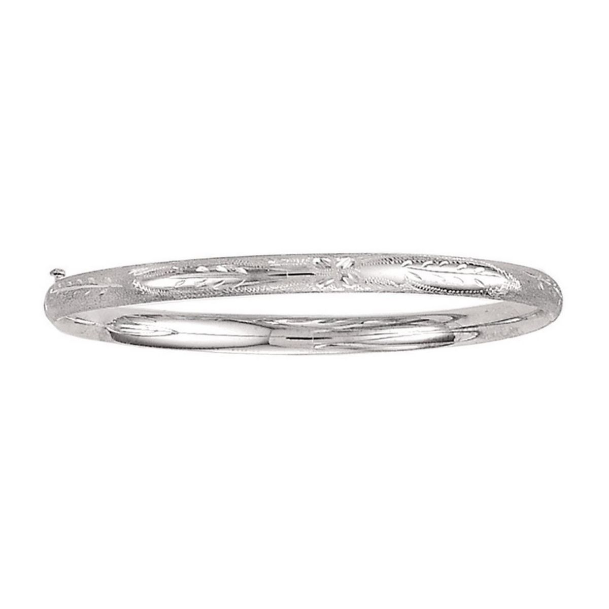 Classic Floral Carved Bangle in 14k White Gold (5.00 mm) thumbnail 2