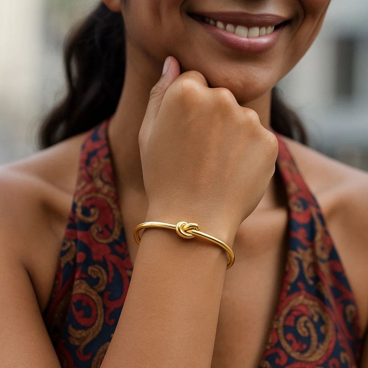 14k Yellow Gold Polished Cuff Bangle with Knot (5.50 mm) thumbnail 4