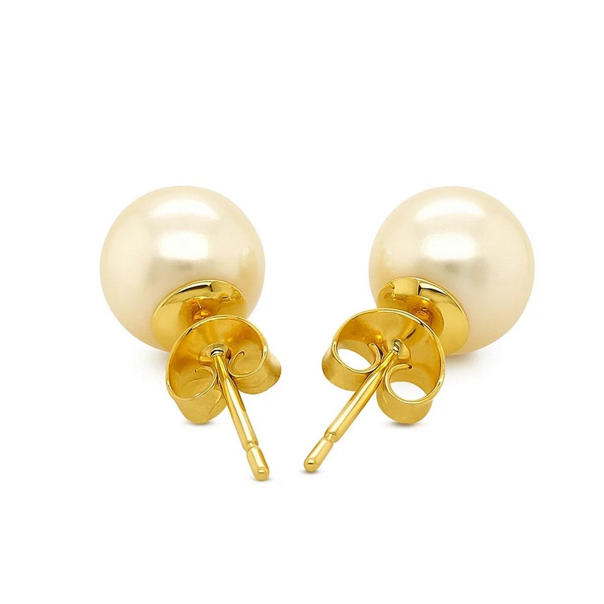 14k Yellow Gold Freshwater Cultured White Pearl Stud Earrings (7mm) thumbnail 3