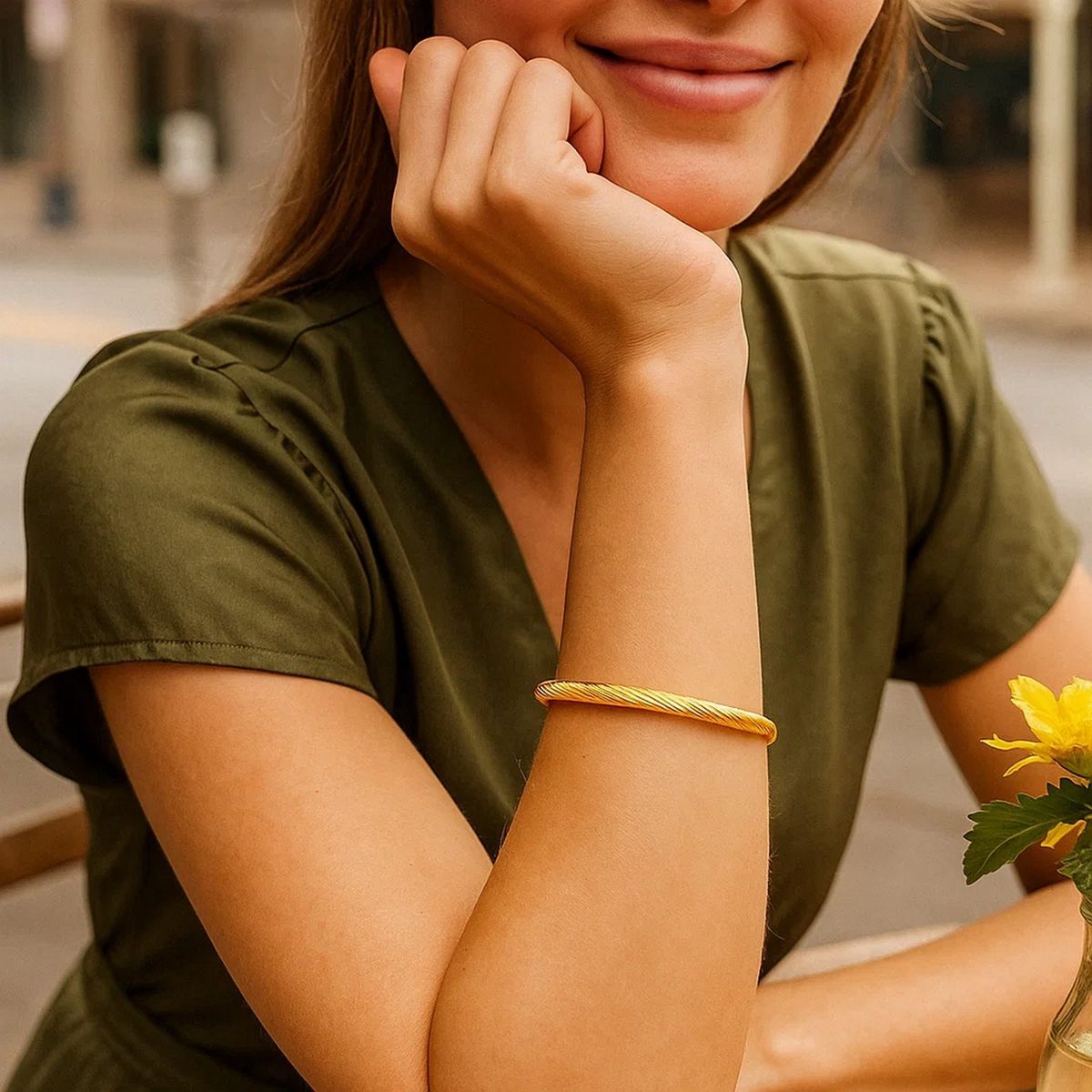 14k Yellow Gold Polished Cable Motif Bangle (5.00 mm) thumbnail 3