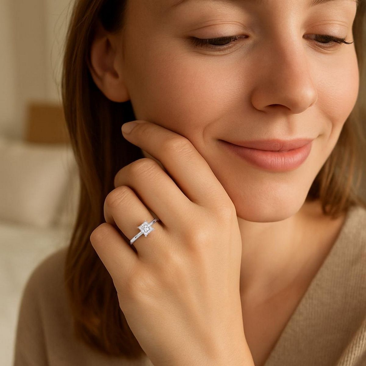 1 Carat Princess Lab Grown IGI G/VS1 Diamond Solitaire Ring in 10K White Gold thumbnail 6