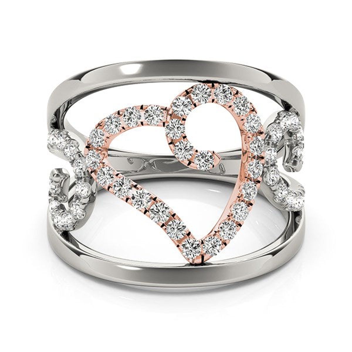 Heart Motif Filigree Style Diamond Ring in 14k White And Rose Gold (1/4 cttw) thumbnail 2