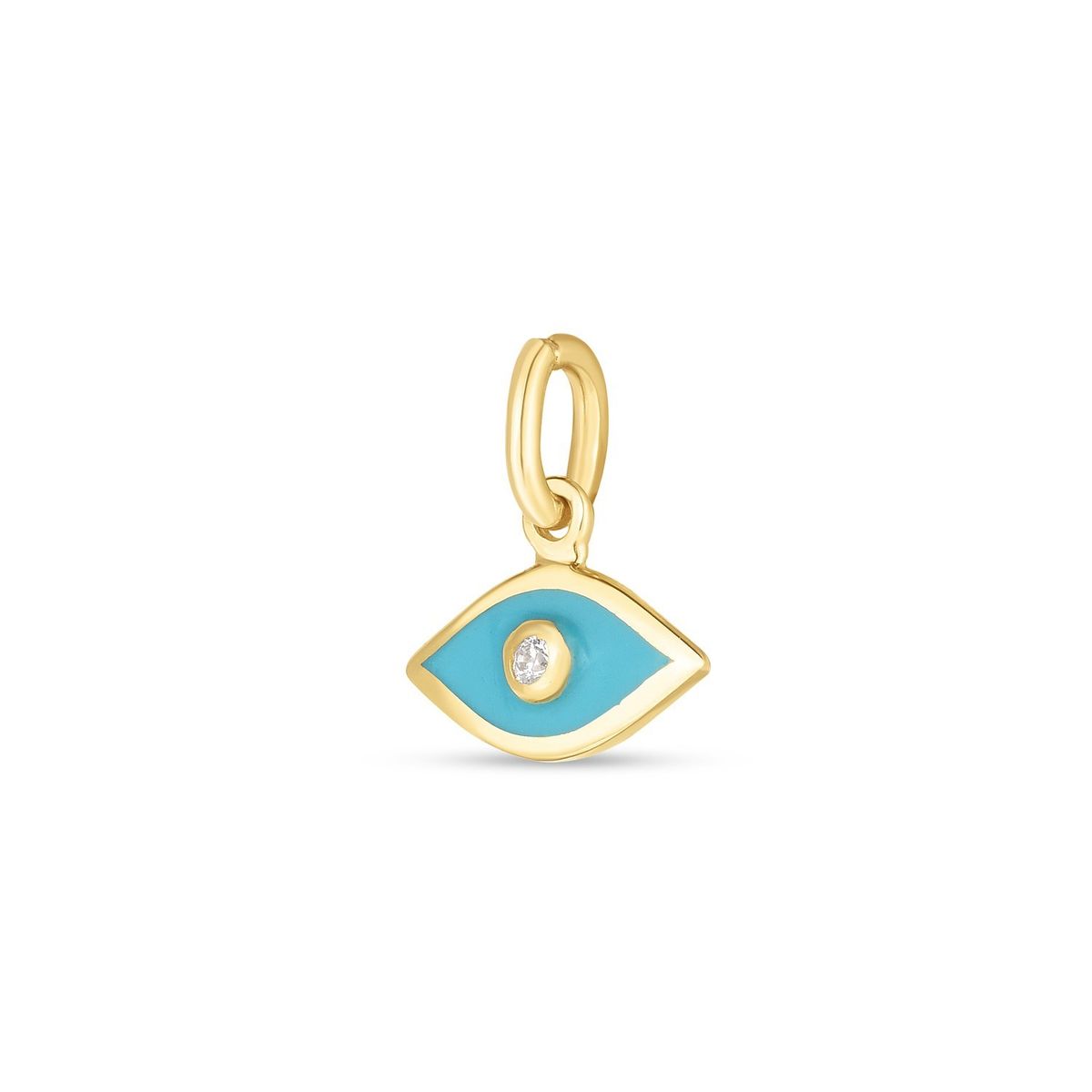 14k Yellow Gold Mini Blue Enamel Evil Eye Charm thumbnail 2