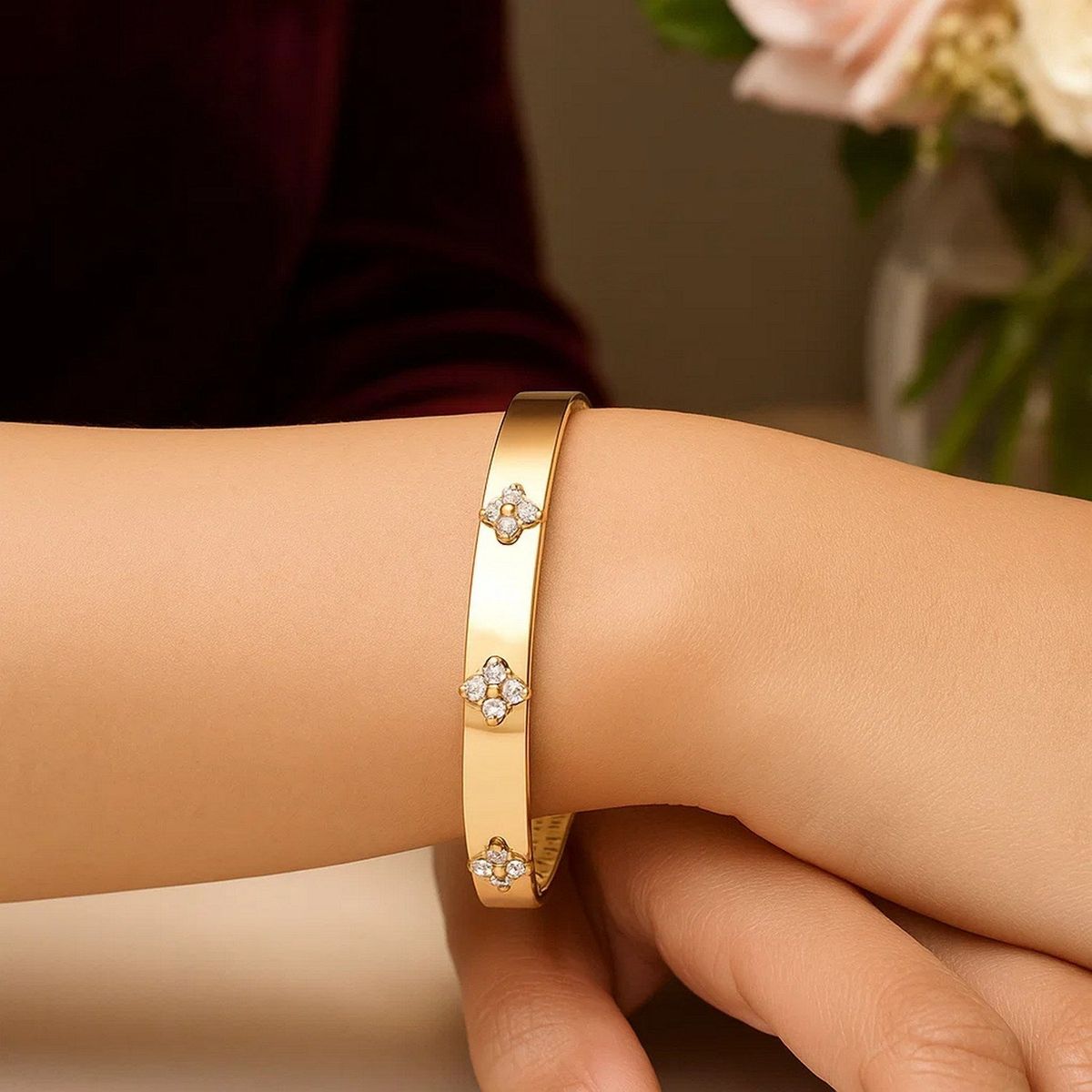 14k Yellow Gold Trilogy Diamond Bangle (5.40 mm) thumbnail 3