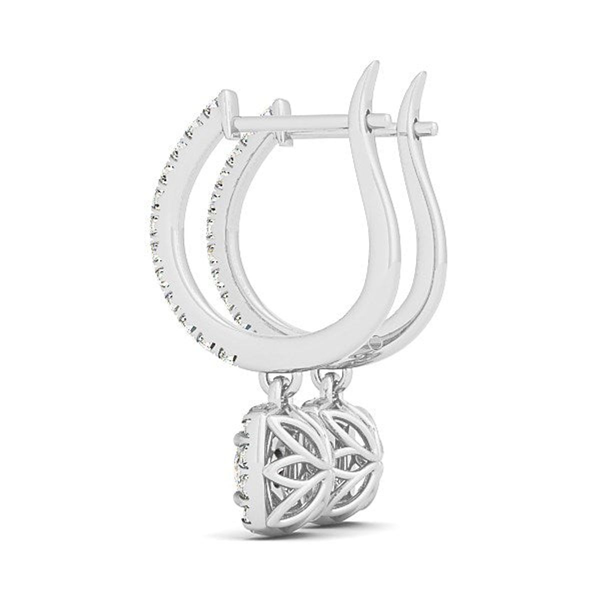Cushion Shape Halo Style Diamond Drop Earrings in 14k White Gold (1/2 cttw) thumbnail 2