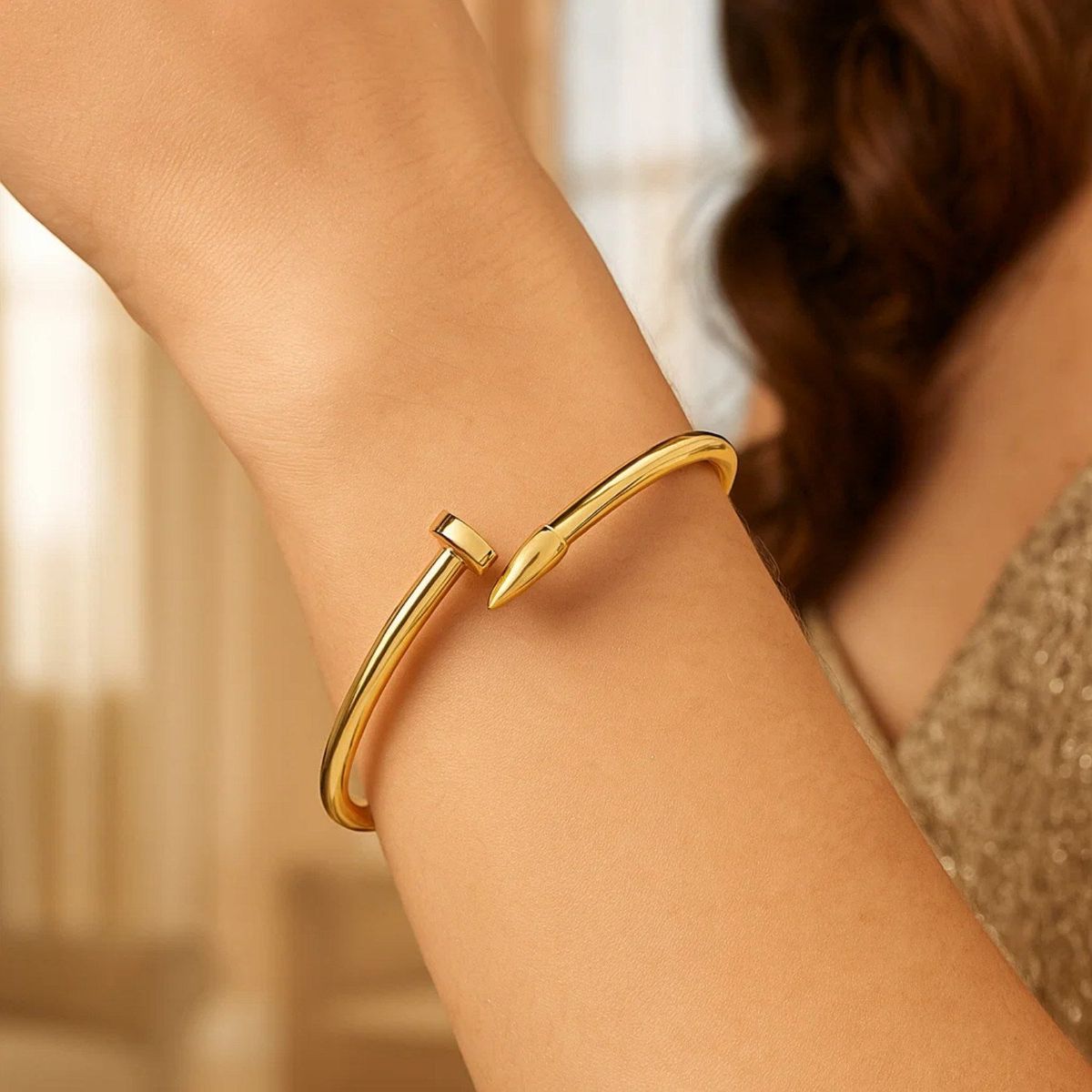 Bypass Nail Head Cuff Bangle in 14K Yellow Gold thumbnail 6