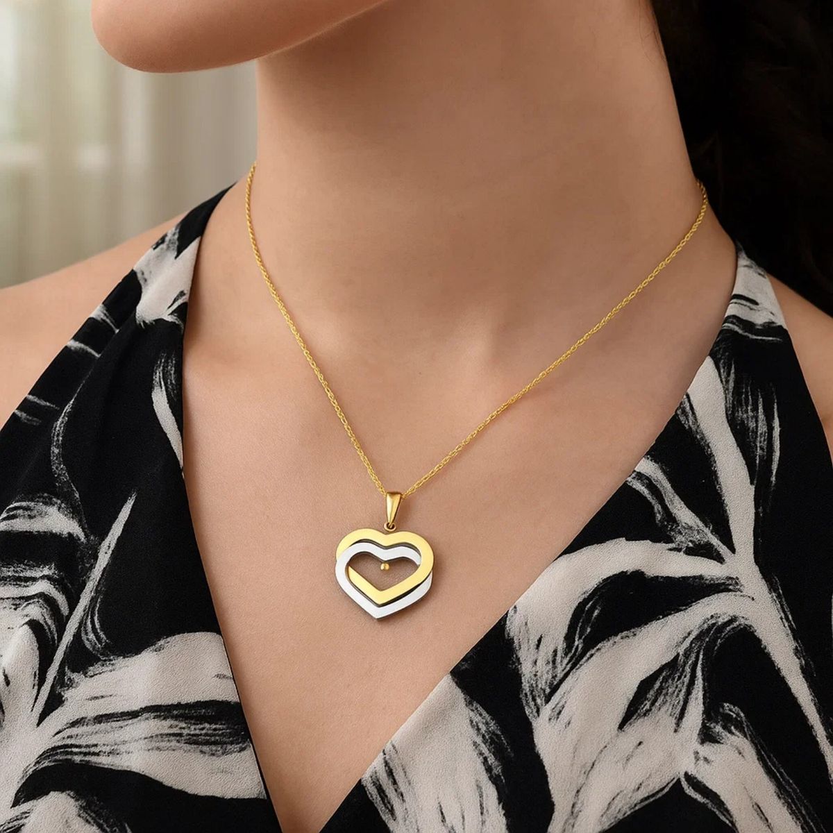 14k Two-Tone Gold Intertwined Hearts Pendant thumbnail 2