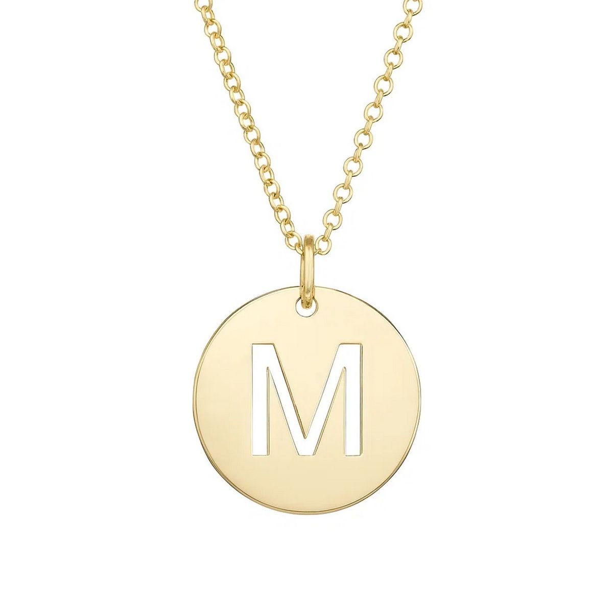 14K Yellow Gold Disc Initial M Pendant