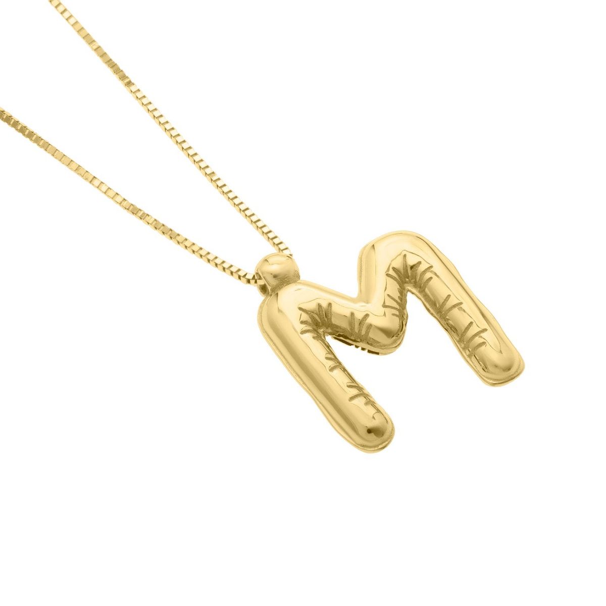 14K Yellow Gold Helium Initial M Pendant thumbnail 3