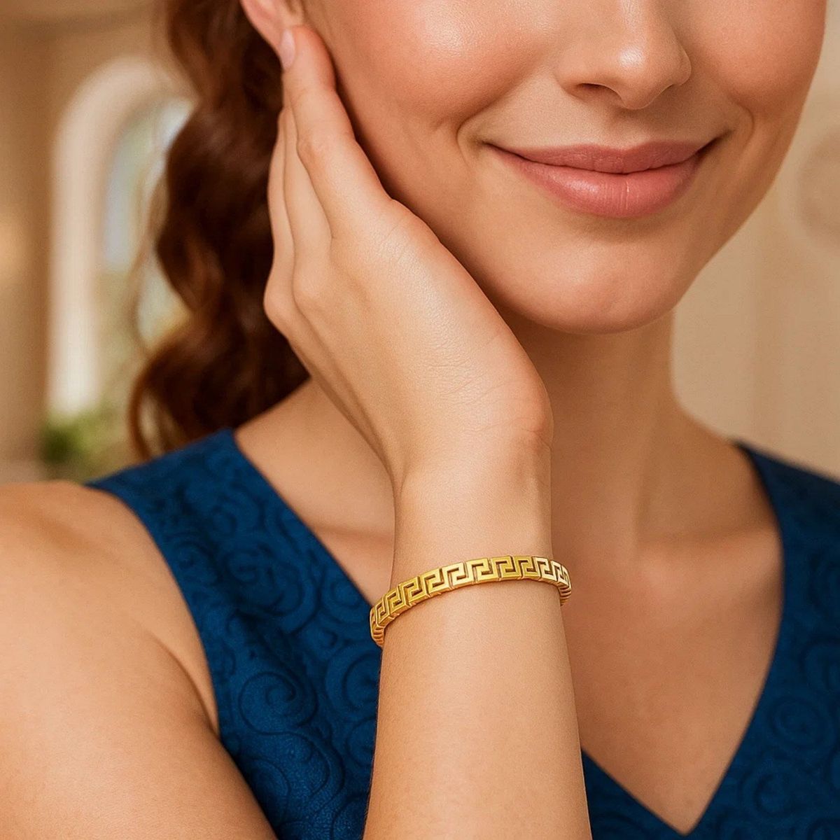 14k Yellow Gold High Polish Greek Key Bangle (4.80 mm) thumbnail 3