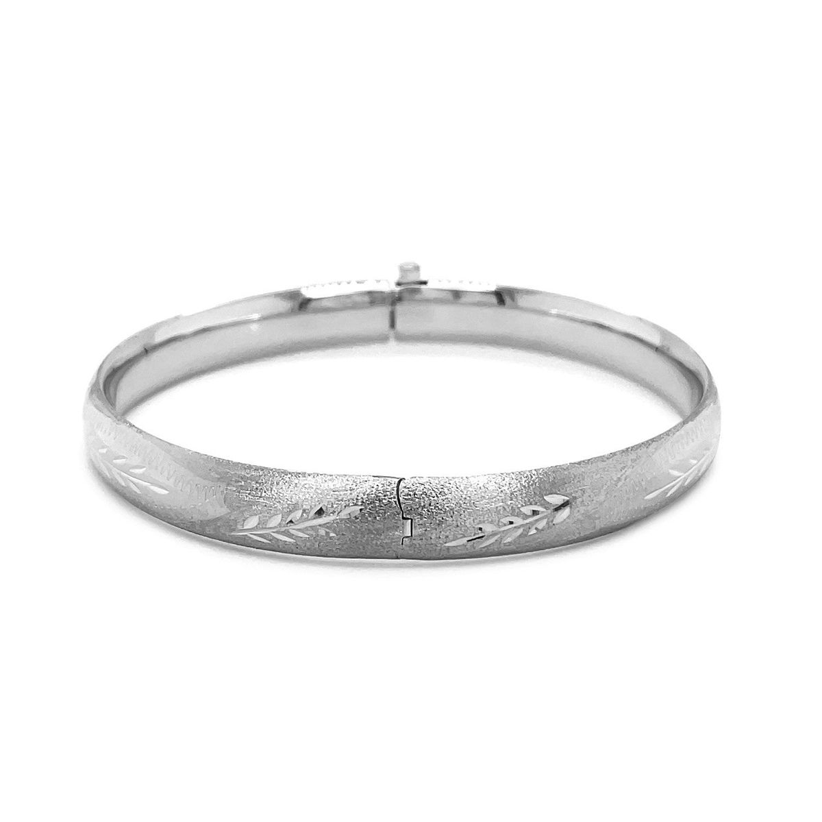 Classic Floral Carved Bangle in 14k White Gold (8.00 mm) thumbnail 2