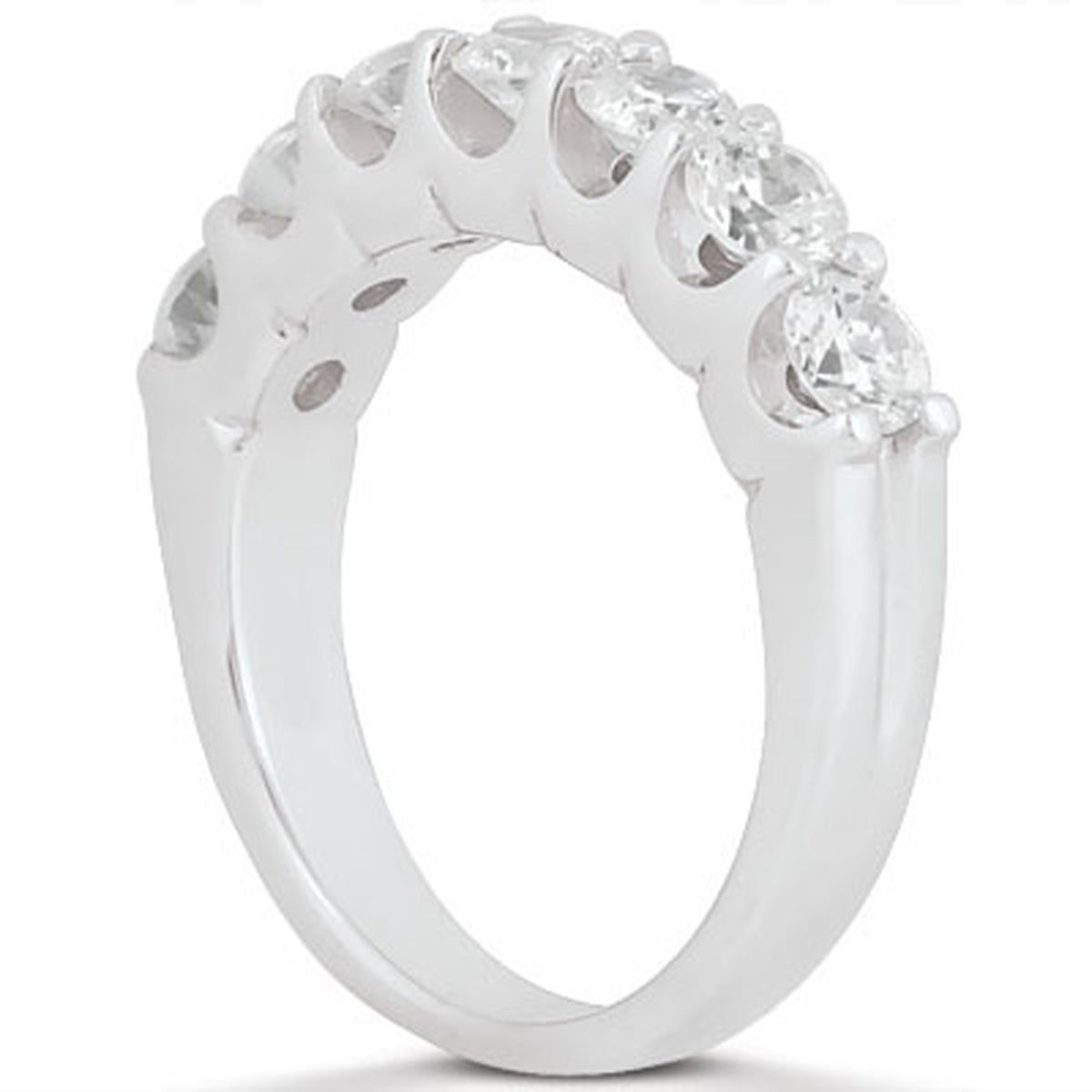 14k White Gold Diamond Scalloped Shared U Prong Setting Wedding Ring Band thumbnail 2