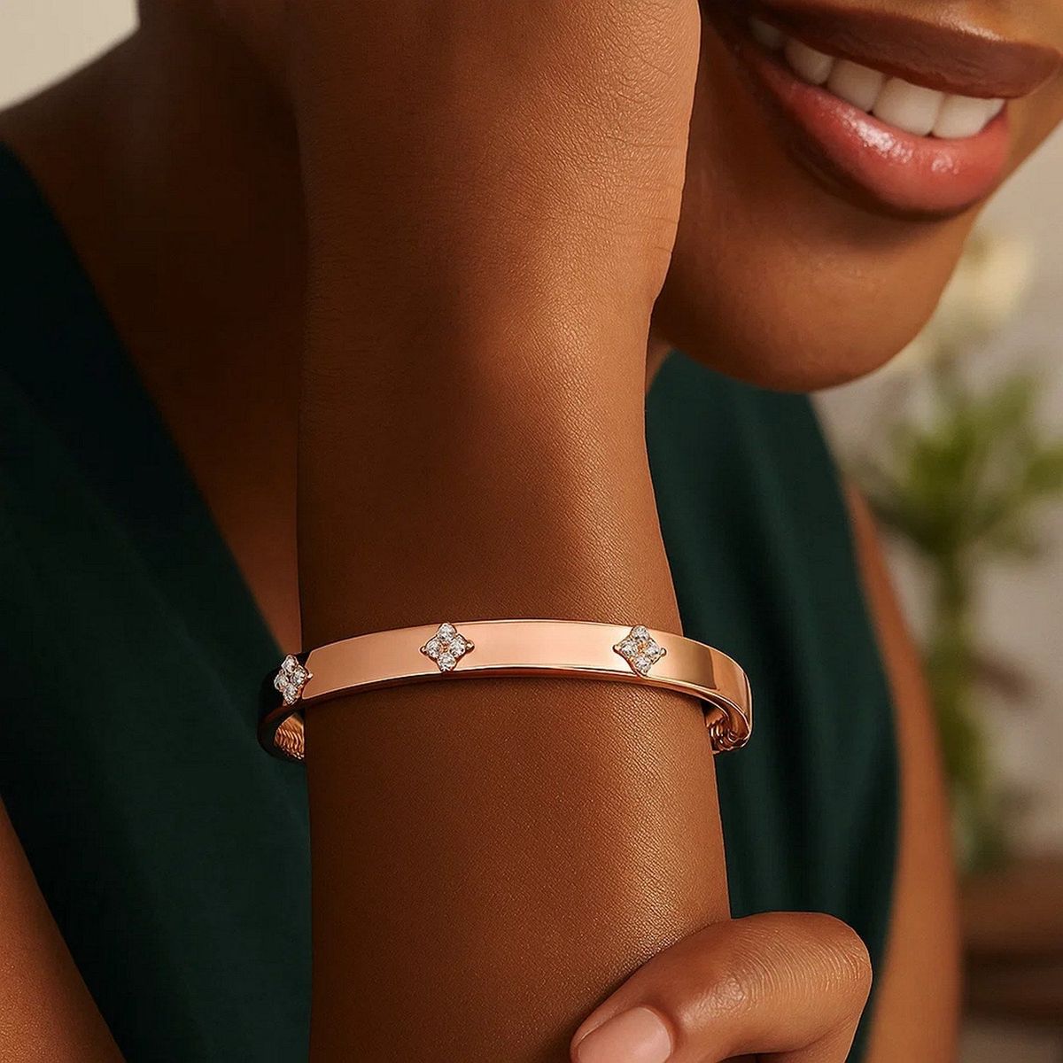 14k Rose Gold Trilogy Diamond Bangle (5.40 mm) thumbnail 4