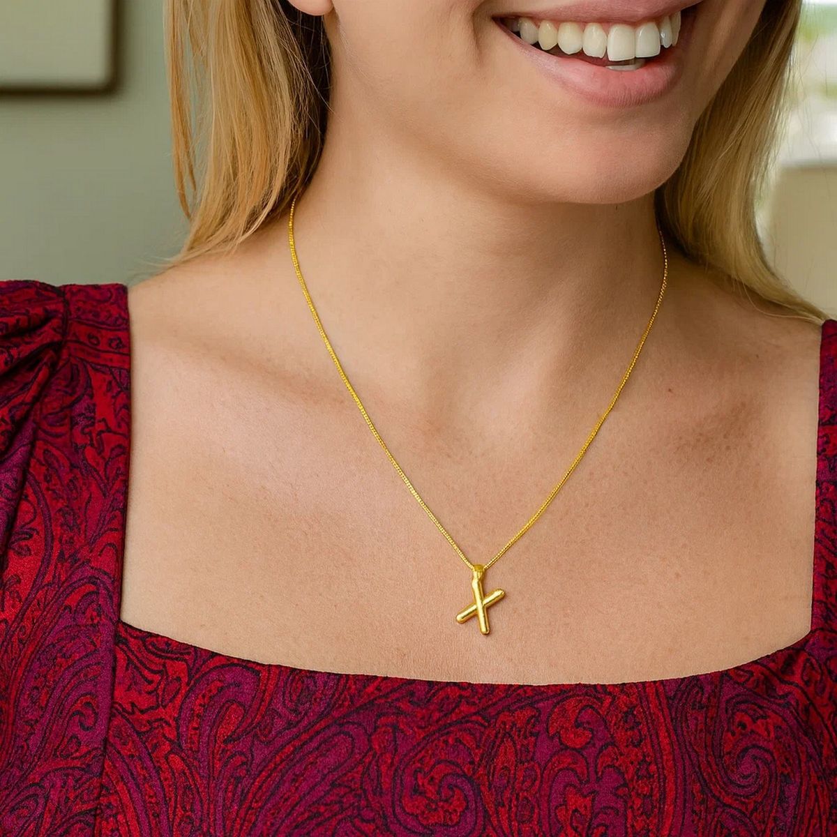 14K Yellow Gold Helium Initial X Pendant thumbnail 4