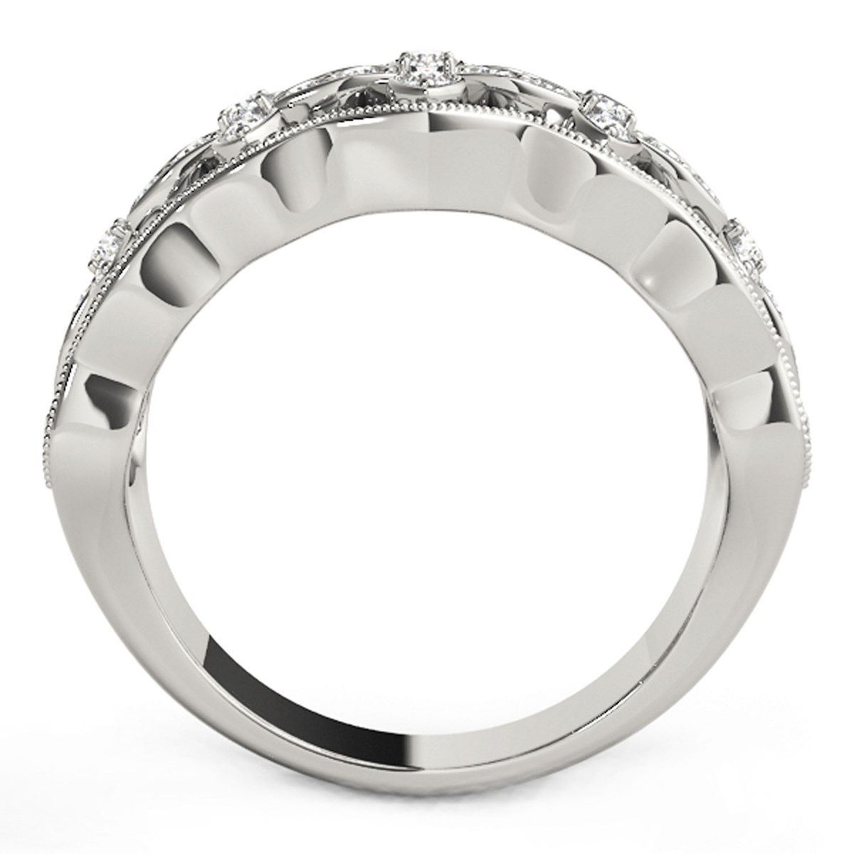 Diamond Studded Four Leaf Clover Motif Ring in 14k White Gold (1/4 cttw) thumbnail 3