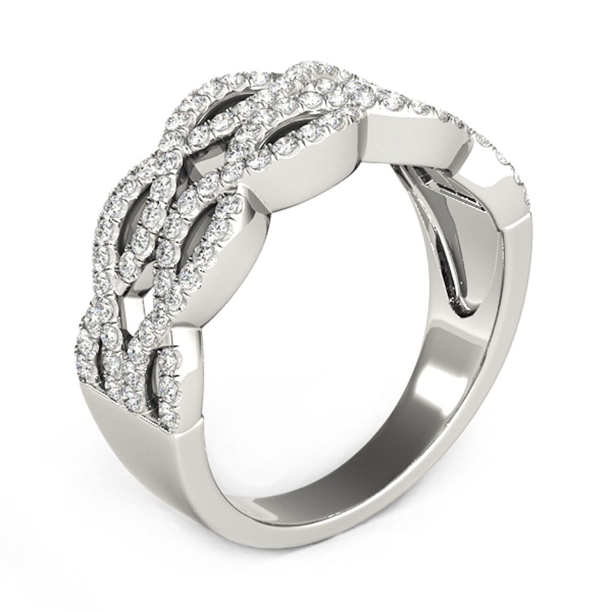 Diamond Studded Double Interlocking Waves Ring in 14k White Gold  (5/8 cttw) thumbnail 4