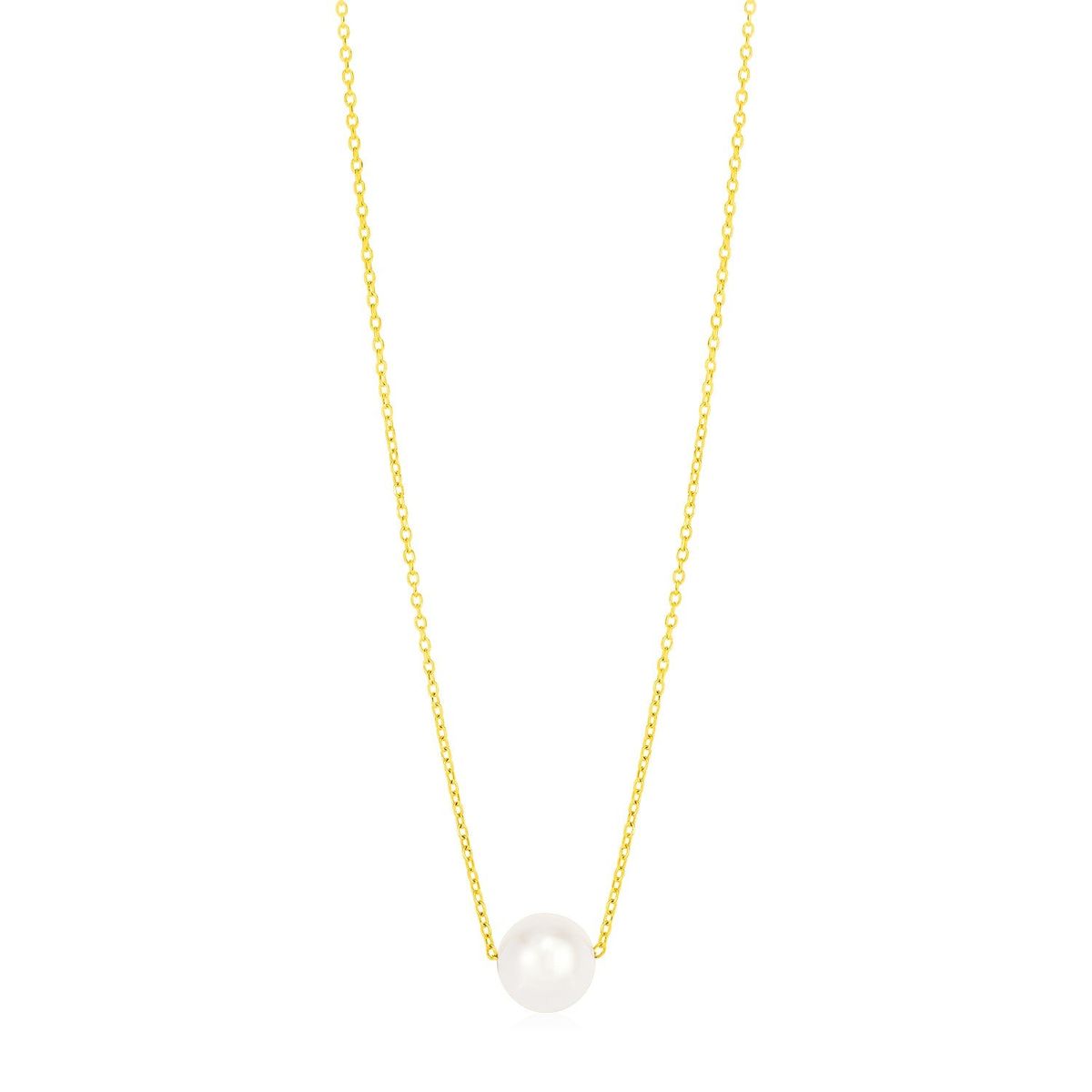 14k Yellow Gold 7mm Pearl Solitaire Necklace