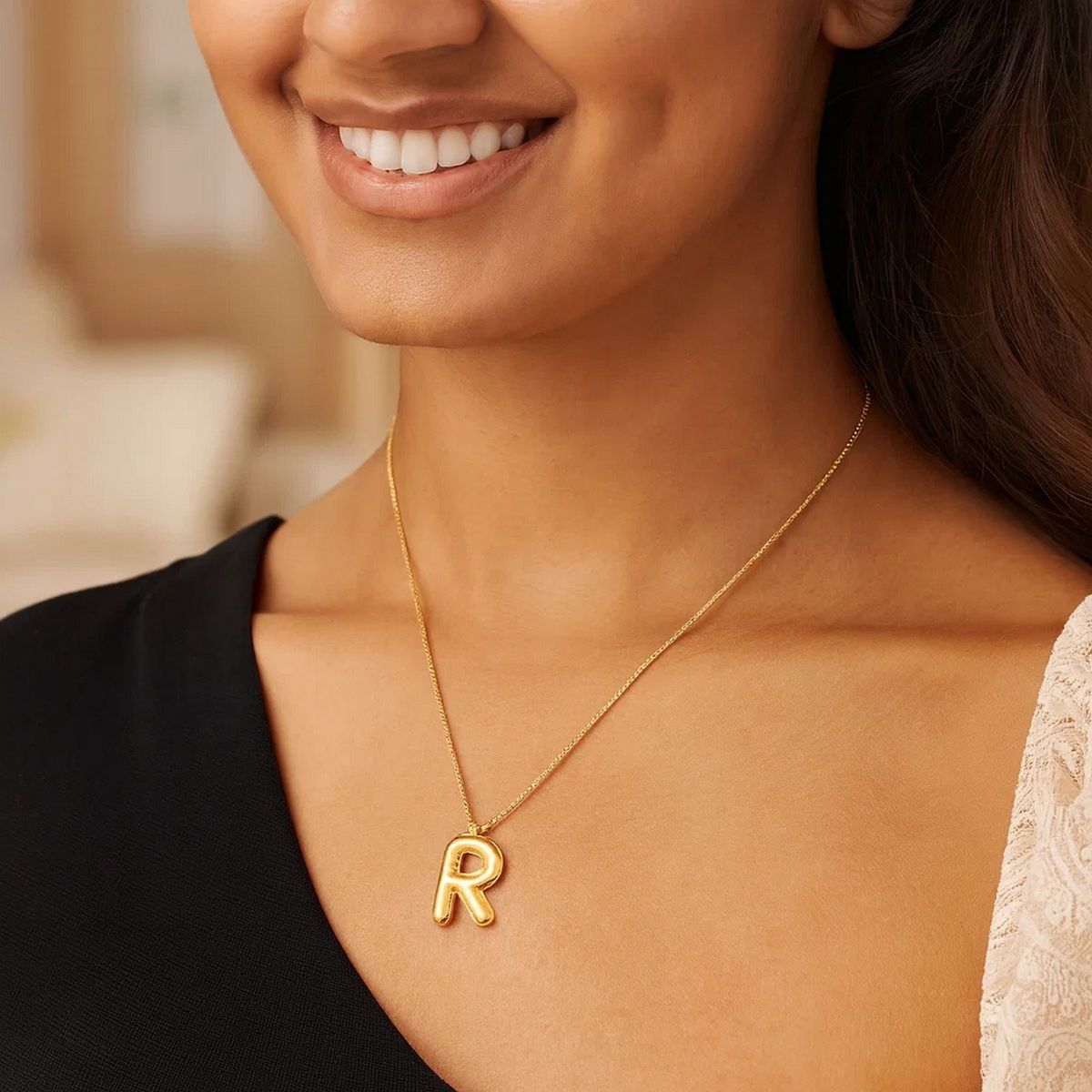 14K Yellow Gold Helium Initial R Pendant thumbnail 4
