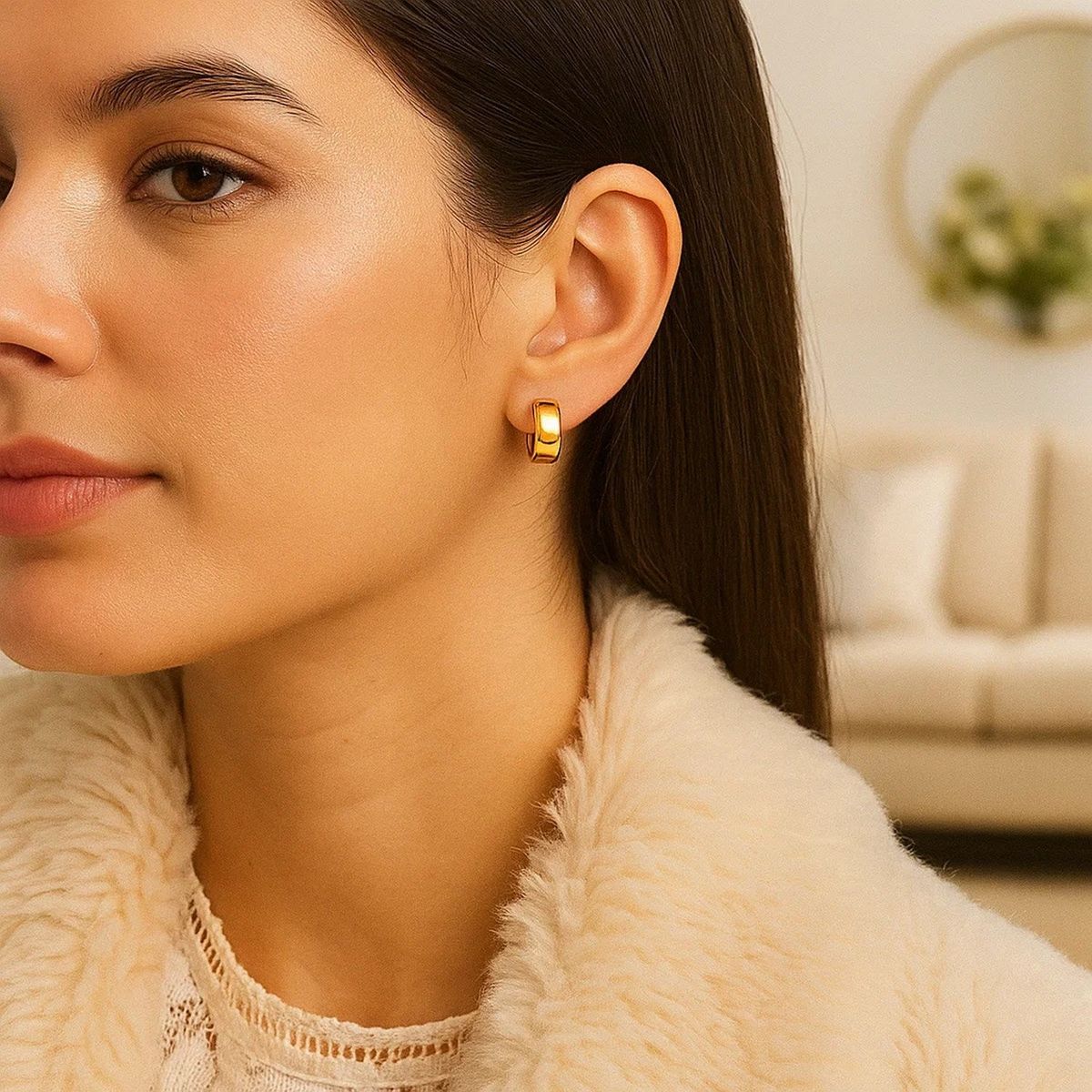 10k Yellow Gold Snuggable Hoop Earrings thumbnail 3