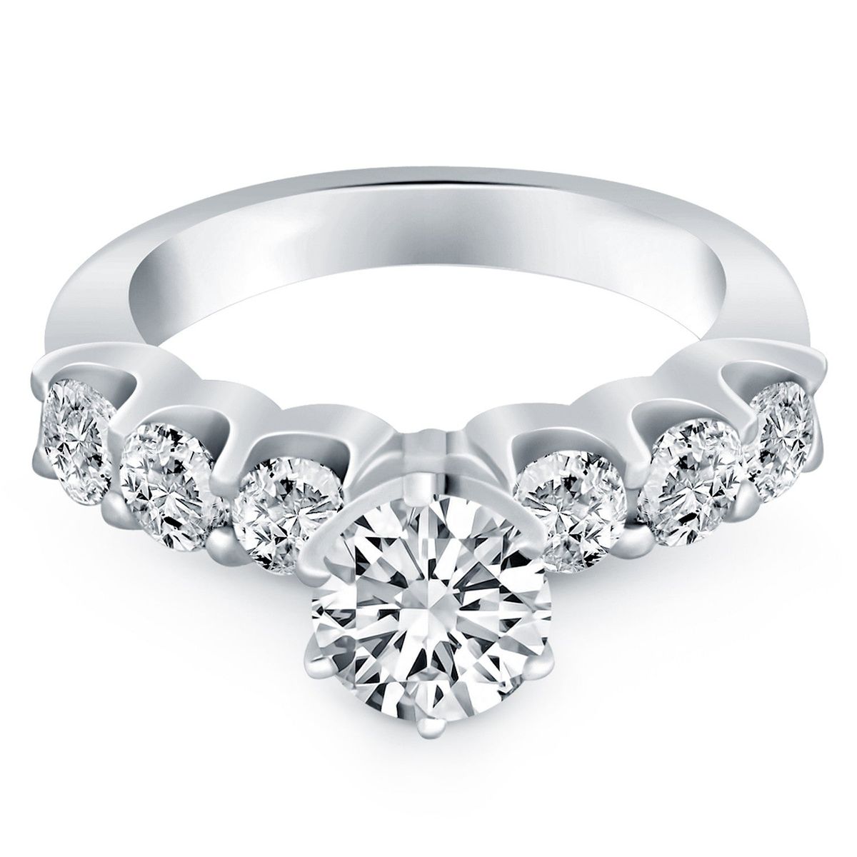14k White Gold Shared Prong Diamond Engagement Ring thumbnail 2